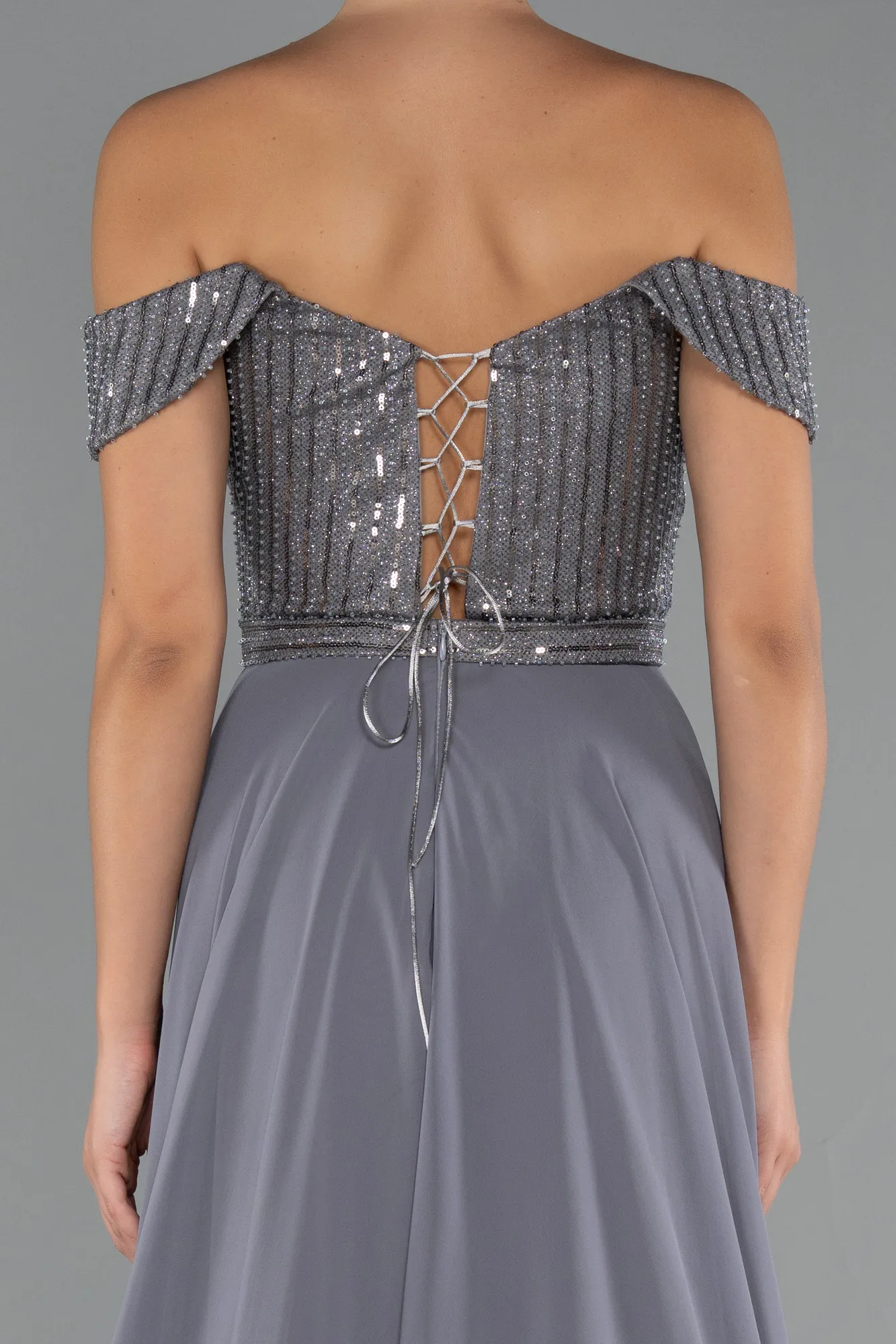 Anthracite-Long Chiffon Evening Dress ABU5225