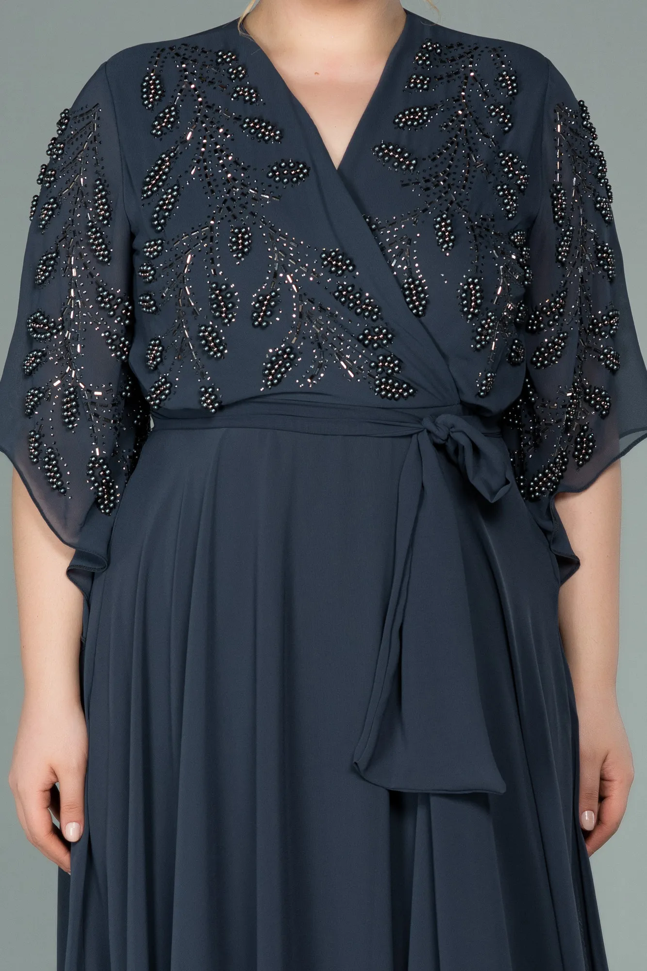 Anthracite-Long Chiffon Plus Size Evening Dress ABU2071