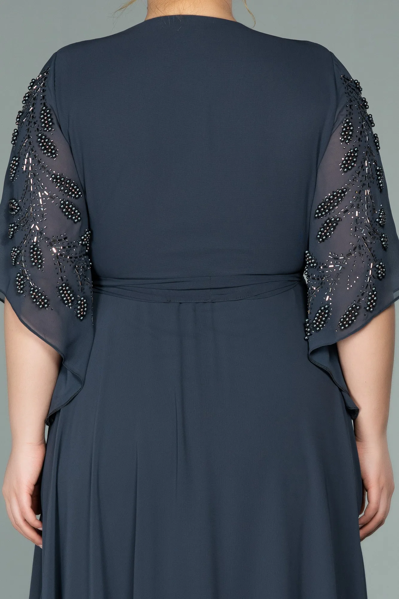 Anthracite-Long Chiffon Plus Size Evening Dress ABU2071
