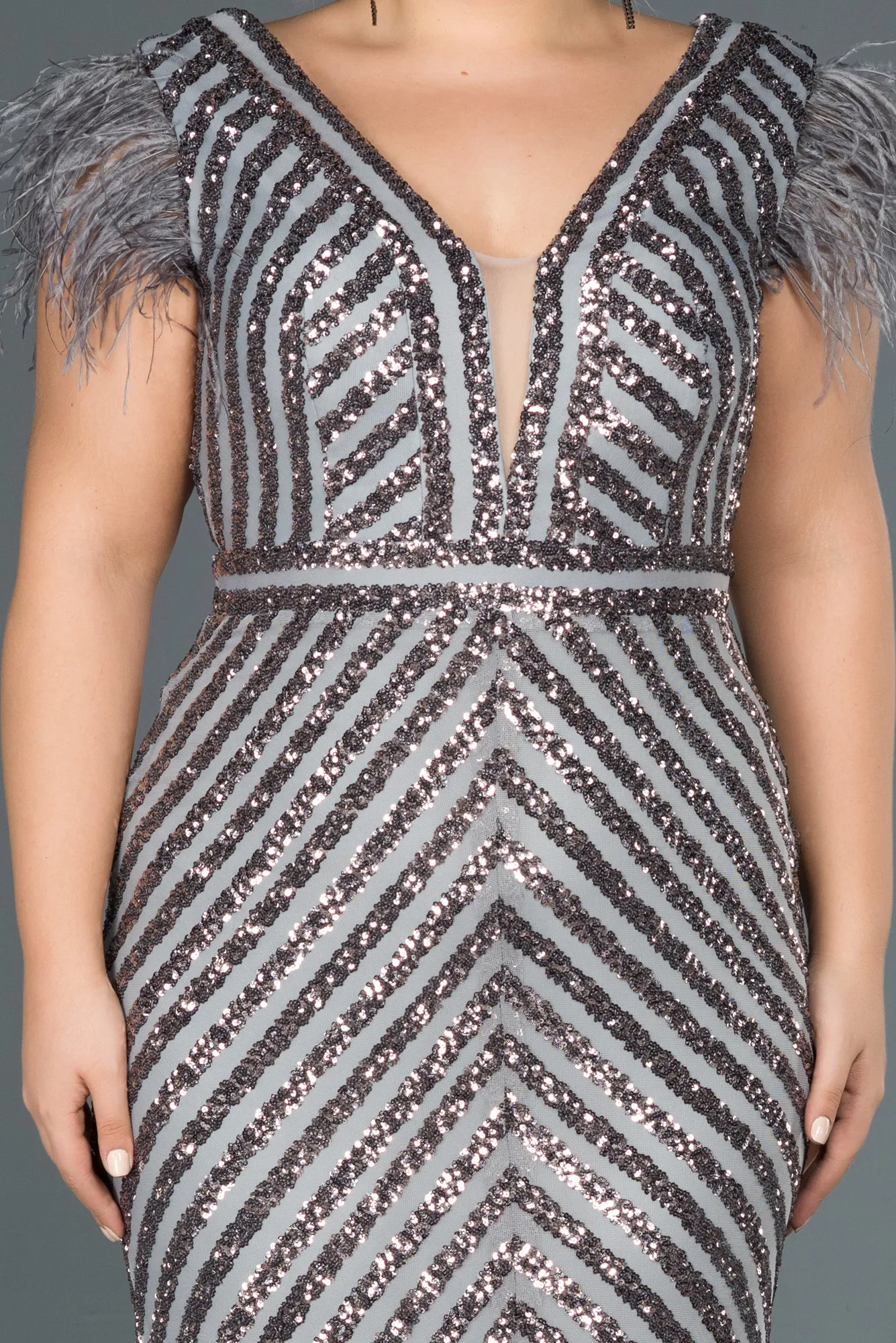 Anthracite-Long Evening Dress ABU1044