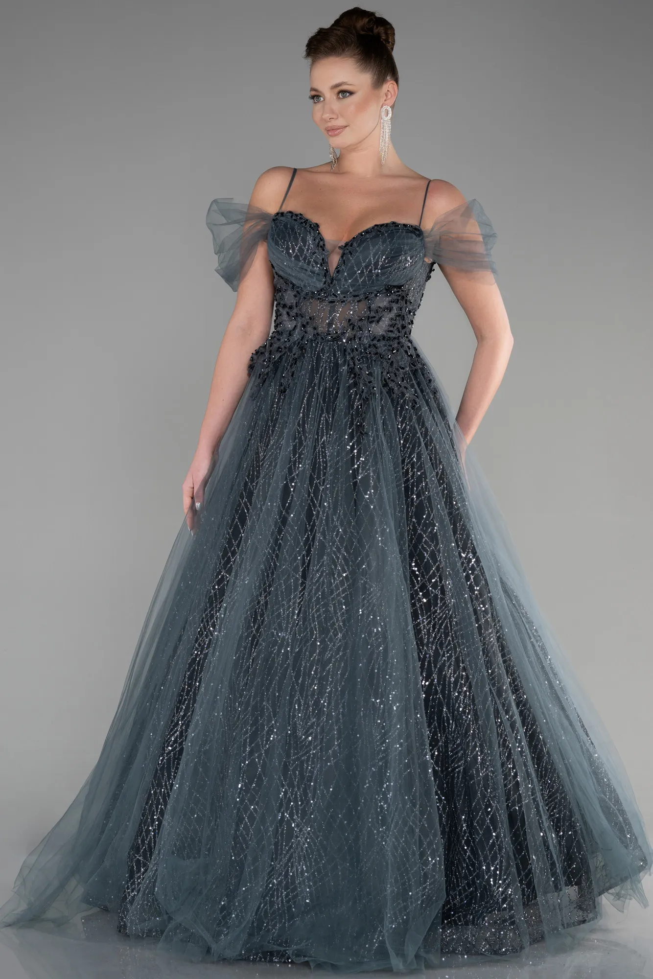 Anthracite-Long Evening Dress ABU2805