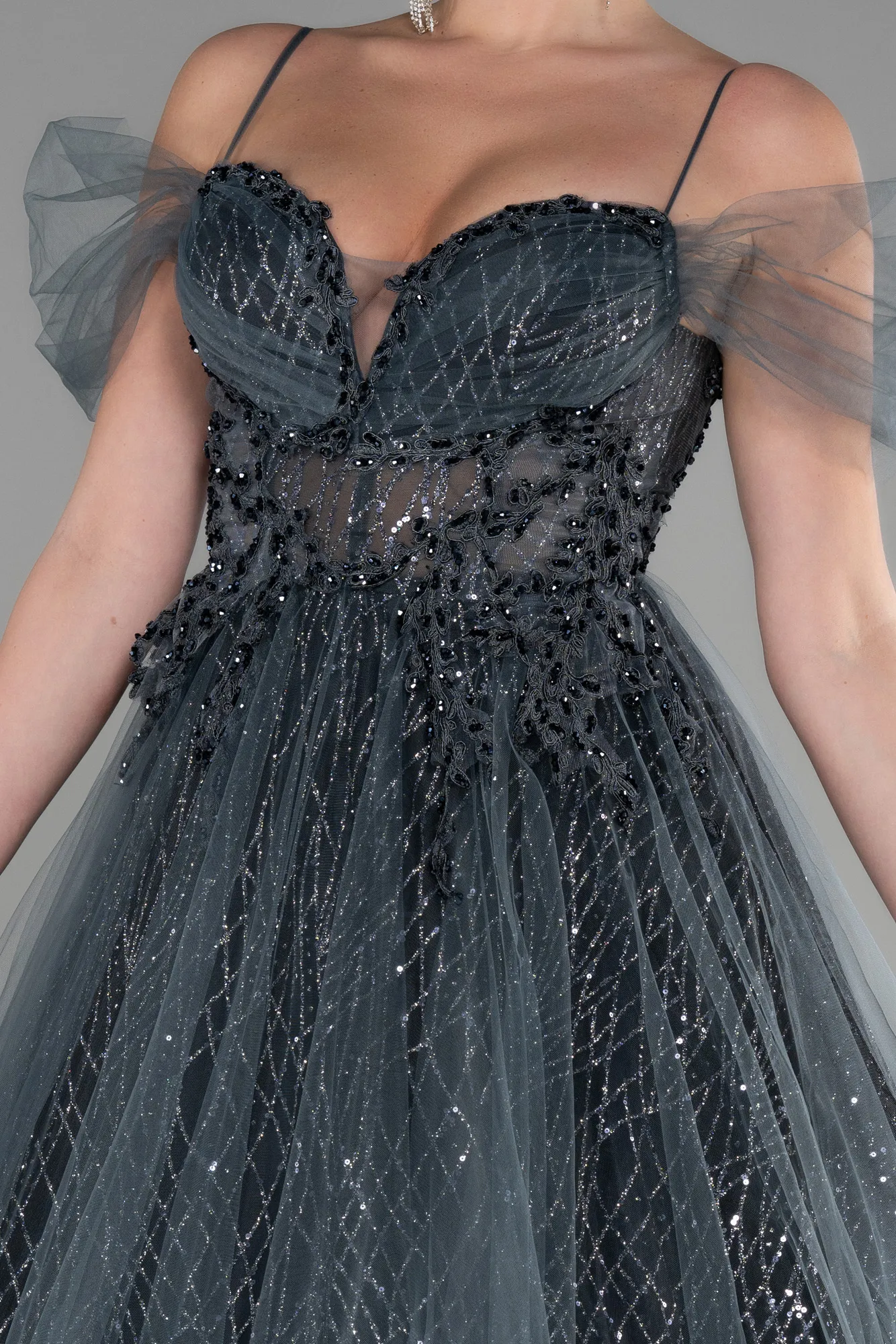 Anthracite-Long Evening Dress ABU2805