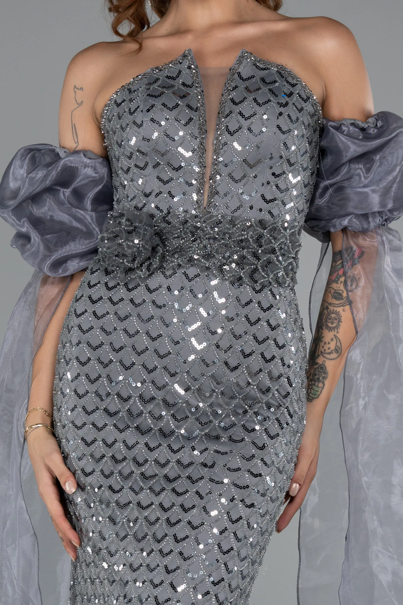 Anthracite-Long Evening Dress ABU5100