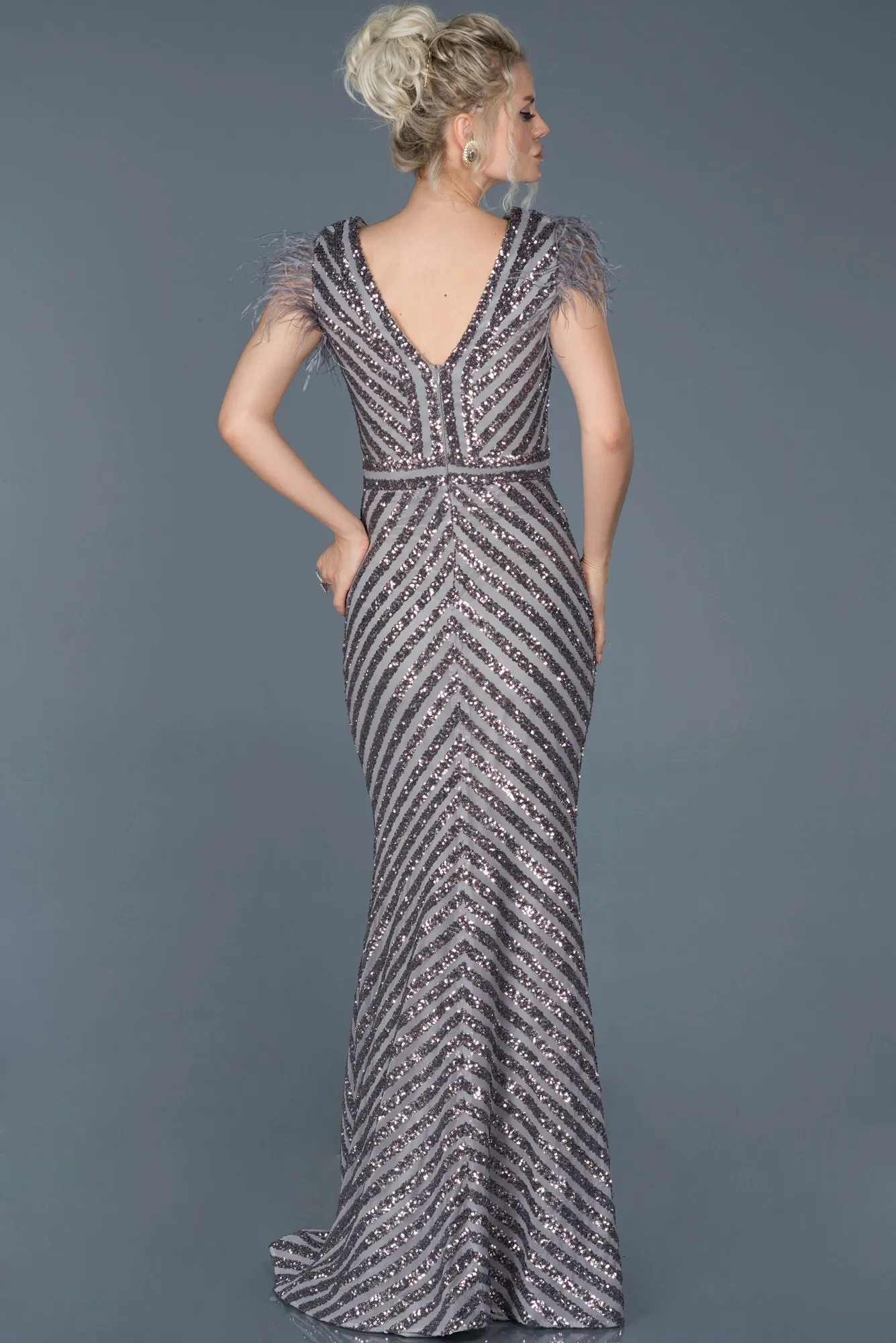 Anthracite-Long Evening Dress ABU881