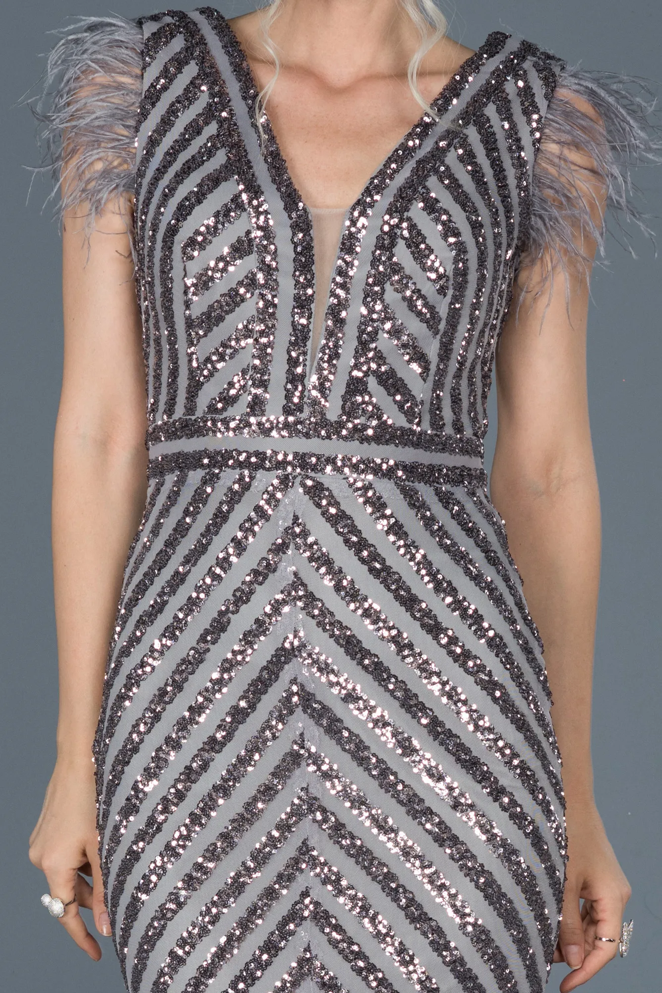 Anthracite-Long Evening Dress ABU881