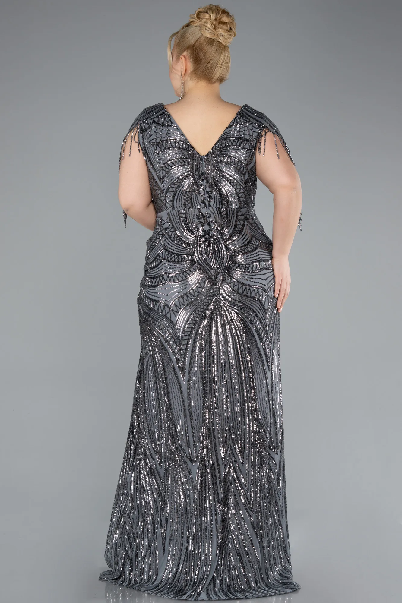 Anthracite-Long Formal Plus Size Dress ABU4953
