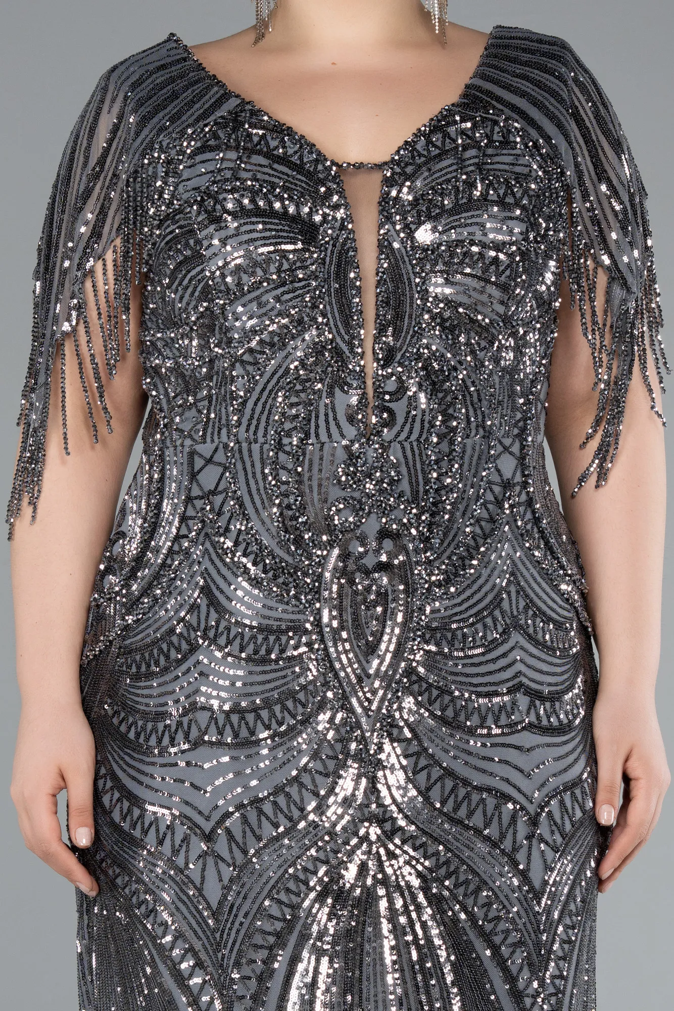 Anthracite-Long Formal Plus Size Dress ABU4953