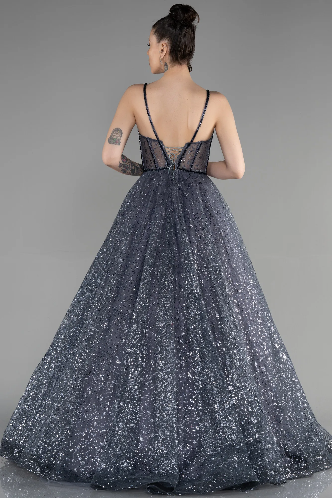 Anthracite-Long Haute Couture Dress ABU3556