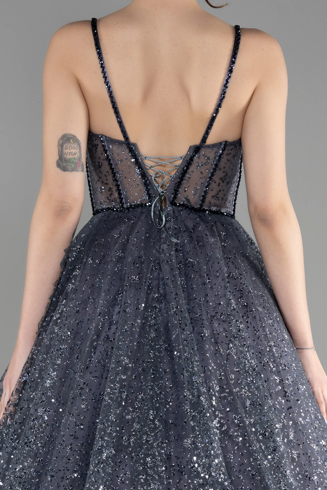 Anthracite-Long Haute Couture Dress ABU3556