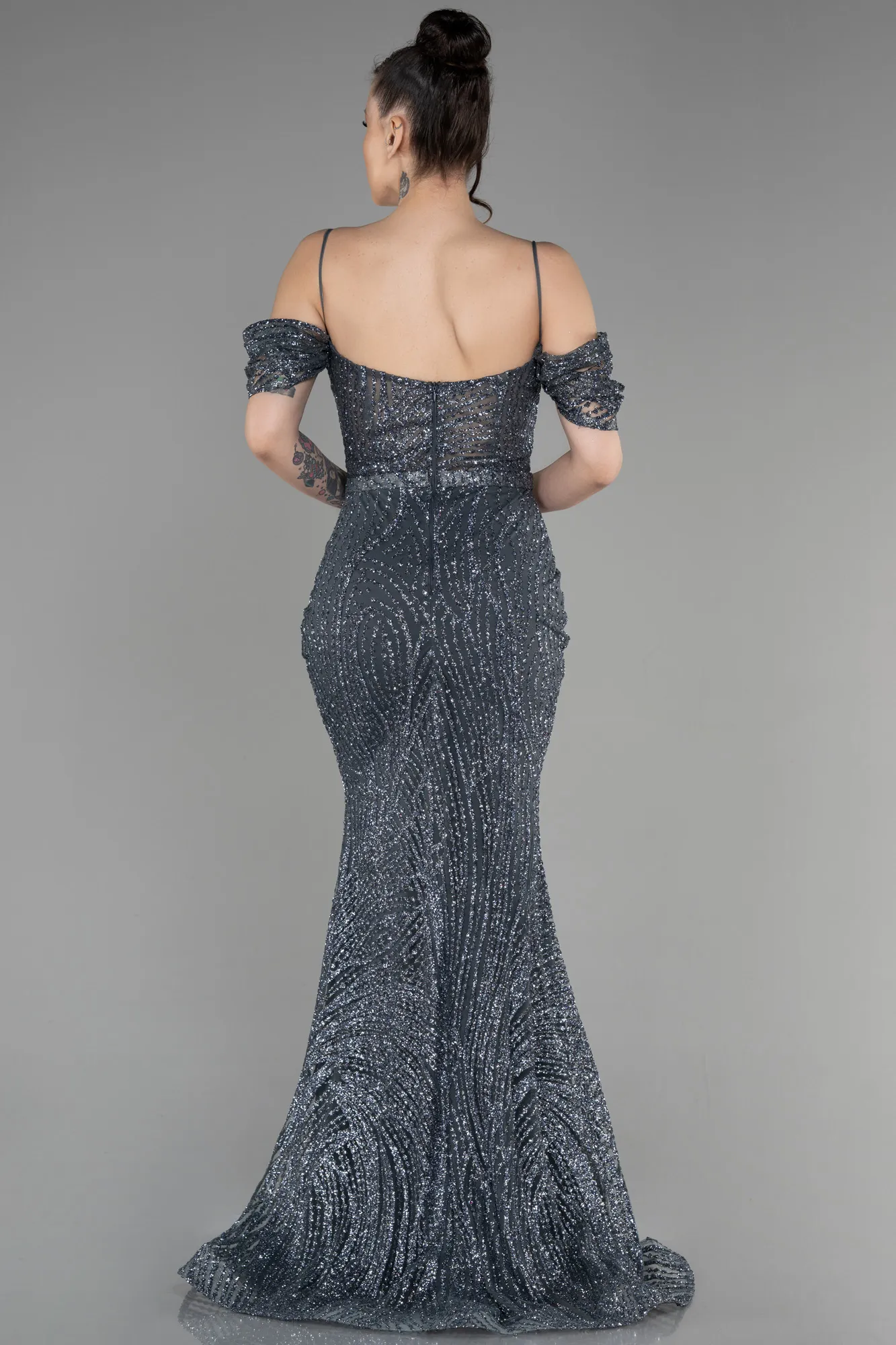 Anthracite-Long Mermaid Evening Dress ABU3527