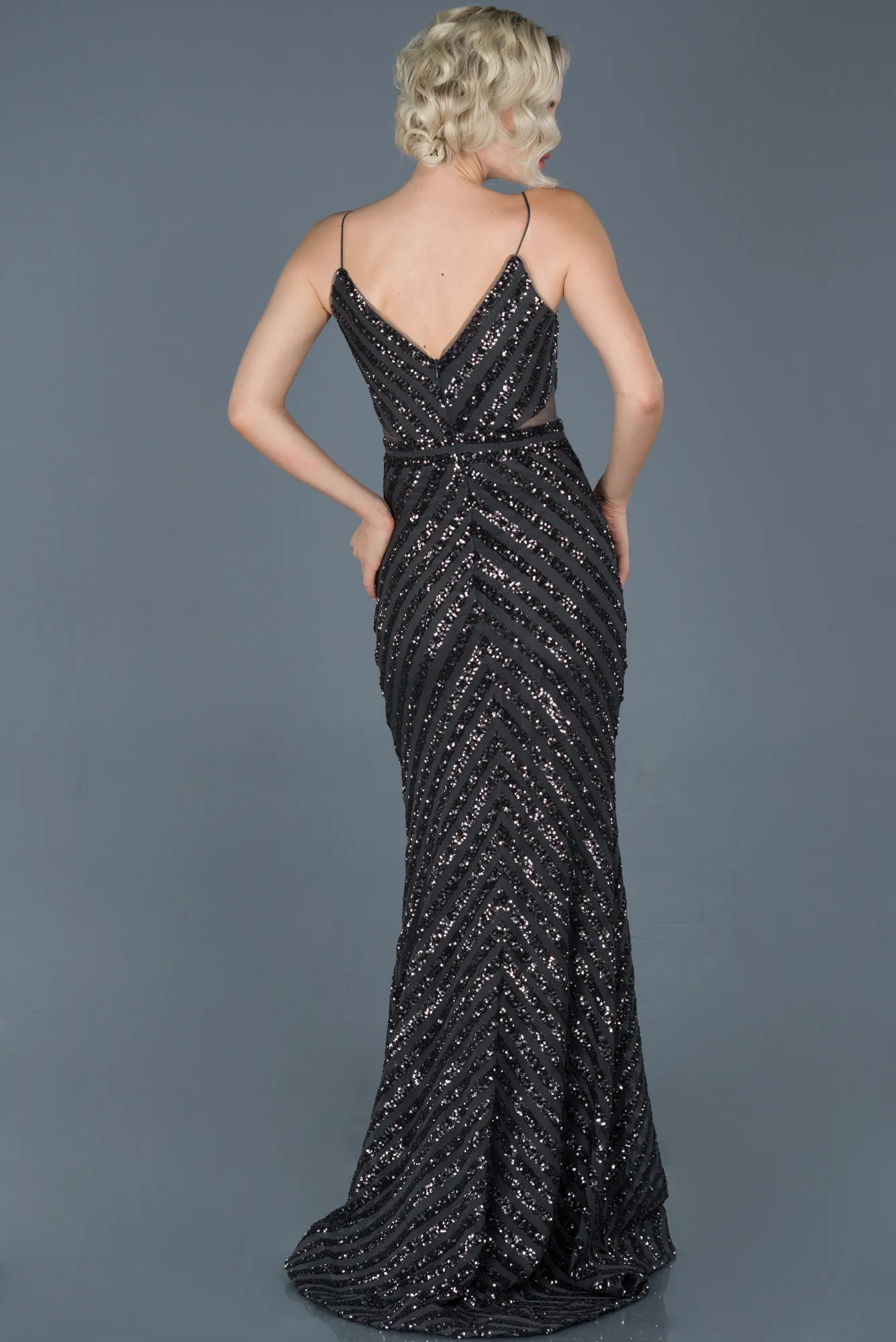 Anthracite-Long Mermaid Evening Dress ABU892