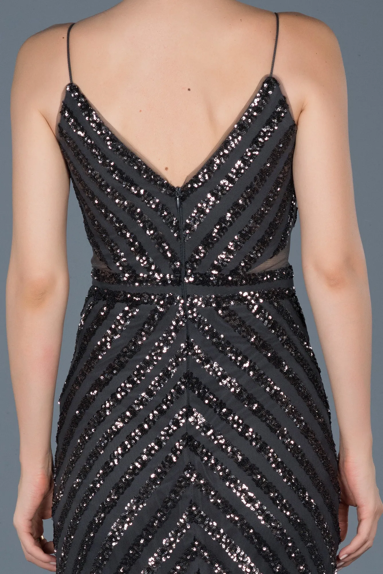 Anthracite-Long Mermaid Evening Dress ABU892