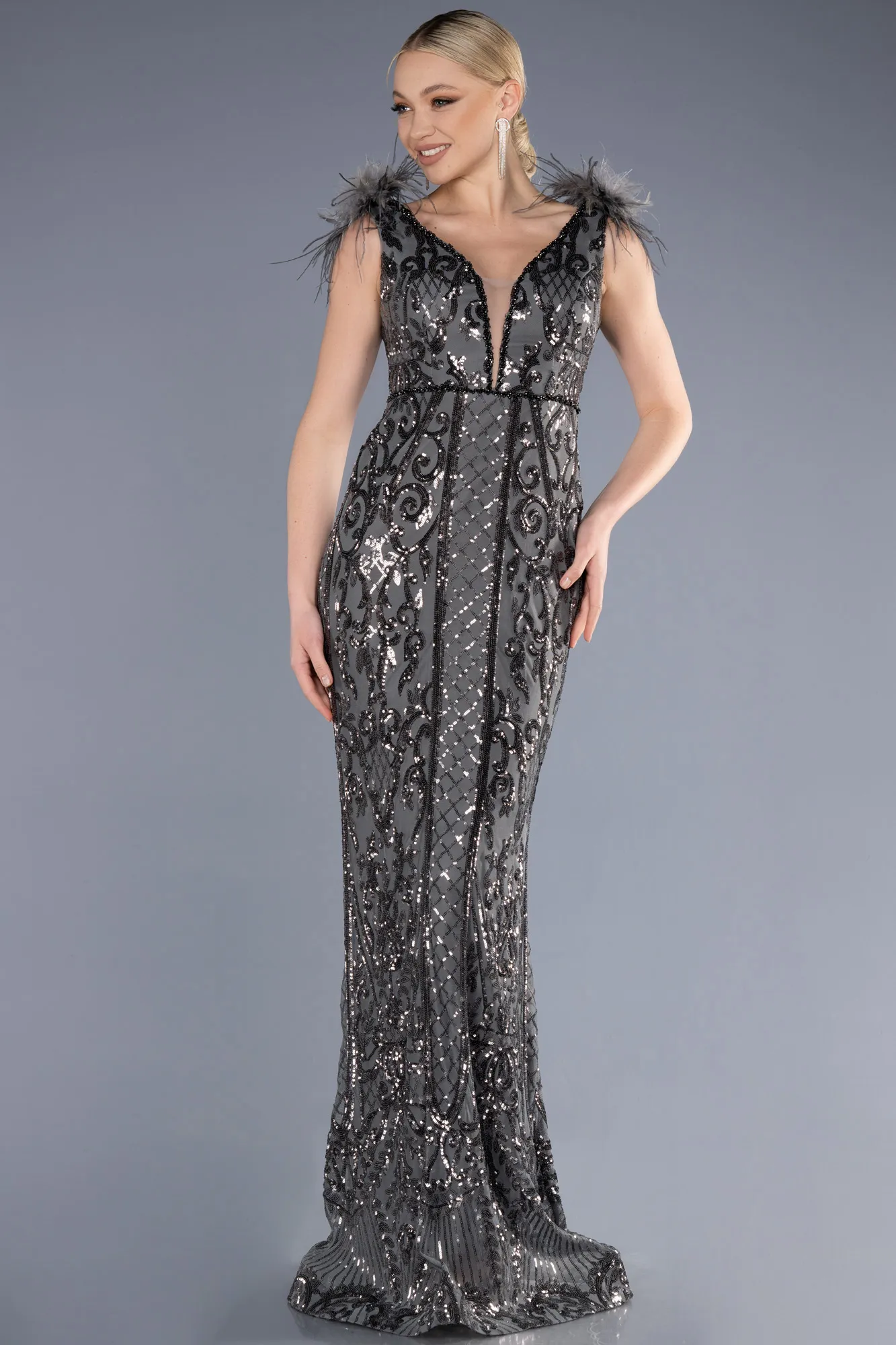 Anthracite-Long Mermaid Prom Dress ABU3669