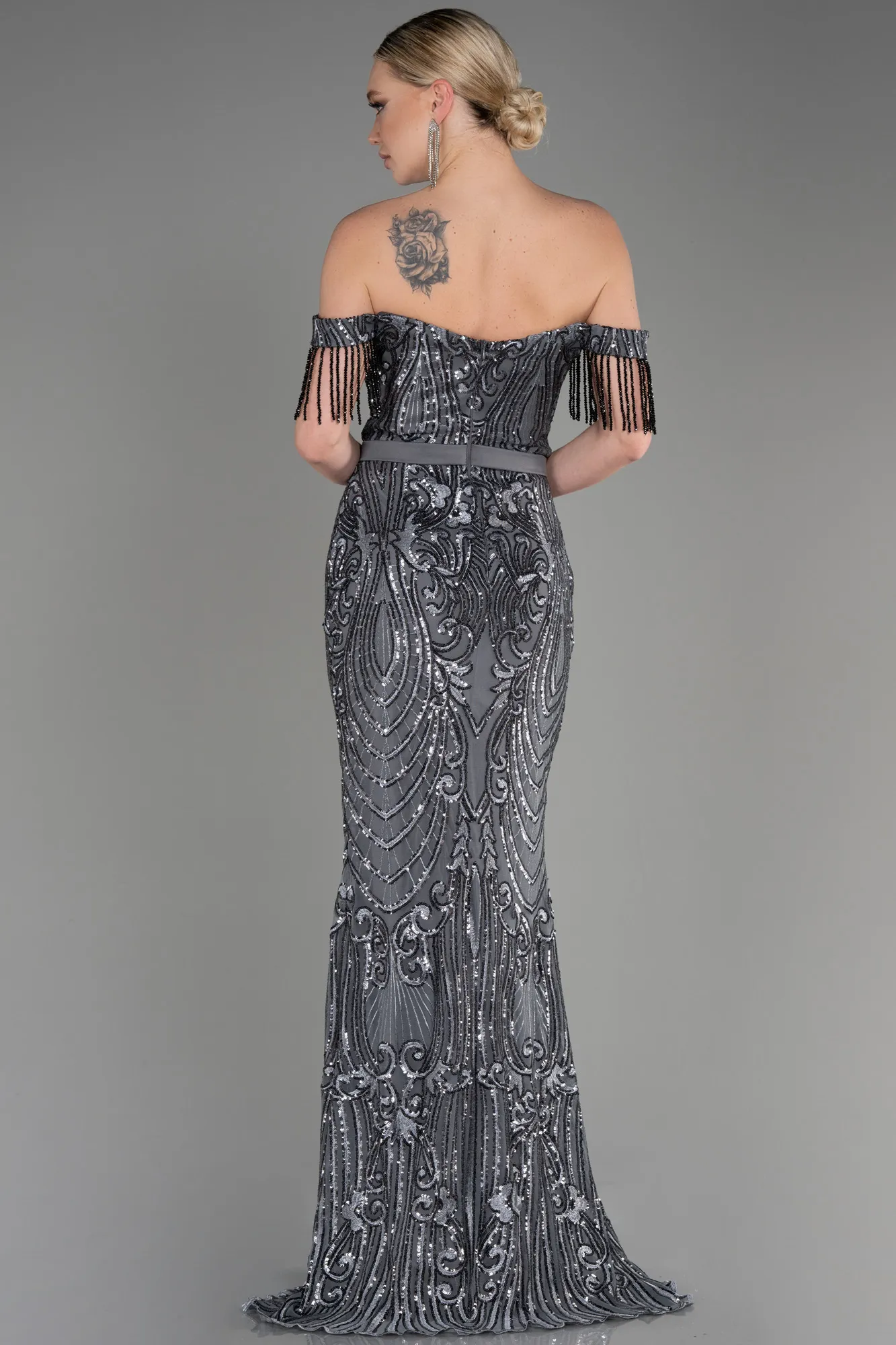 Anthracite-Long Mermaid Prom Dress ABU3783