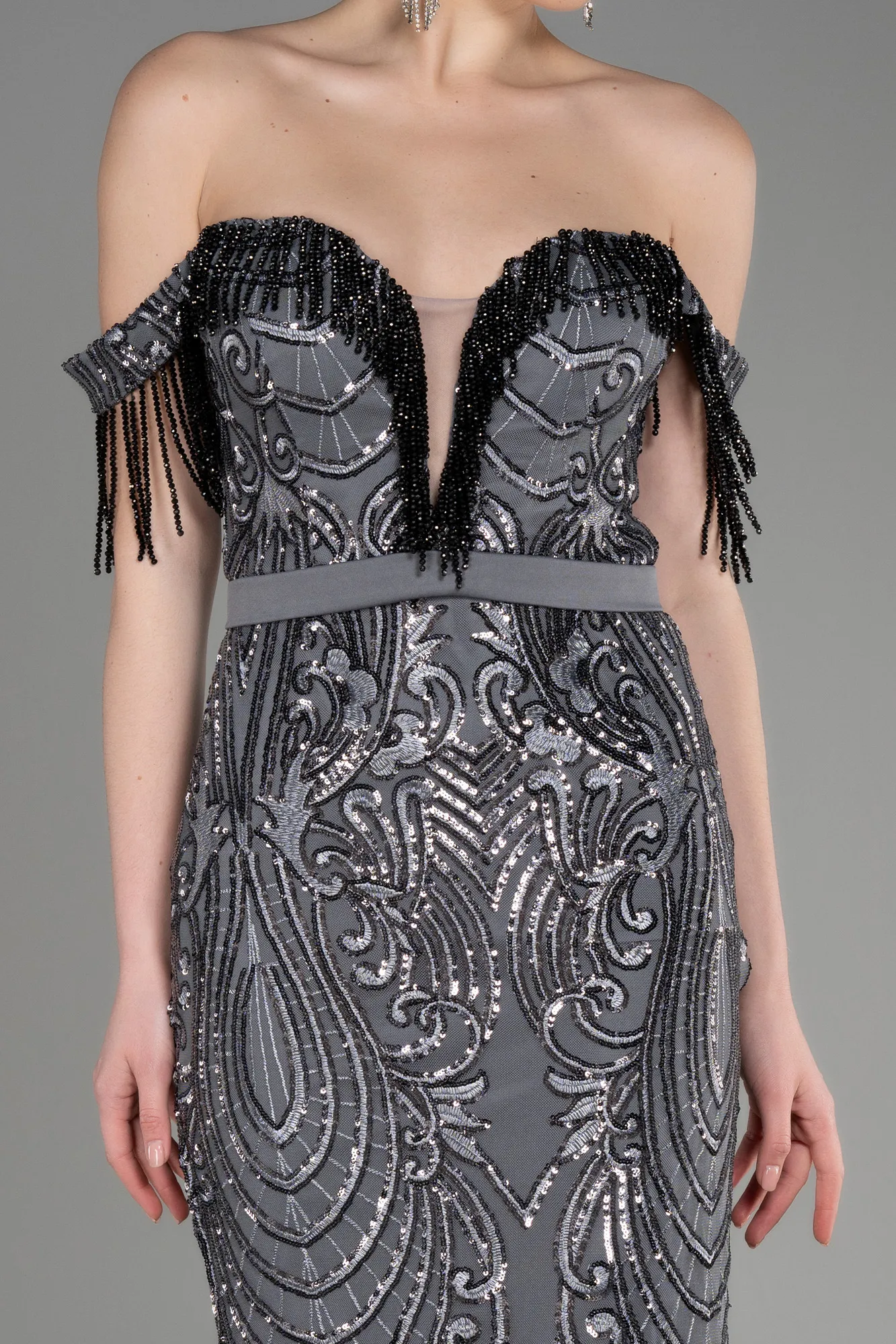 Anthracite-Long Mermaid Prom Dress ABU3783