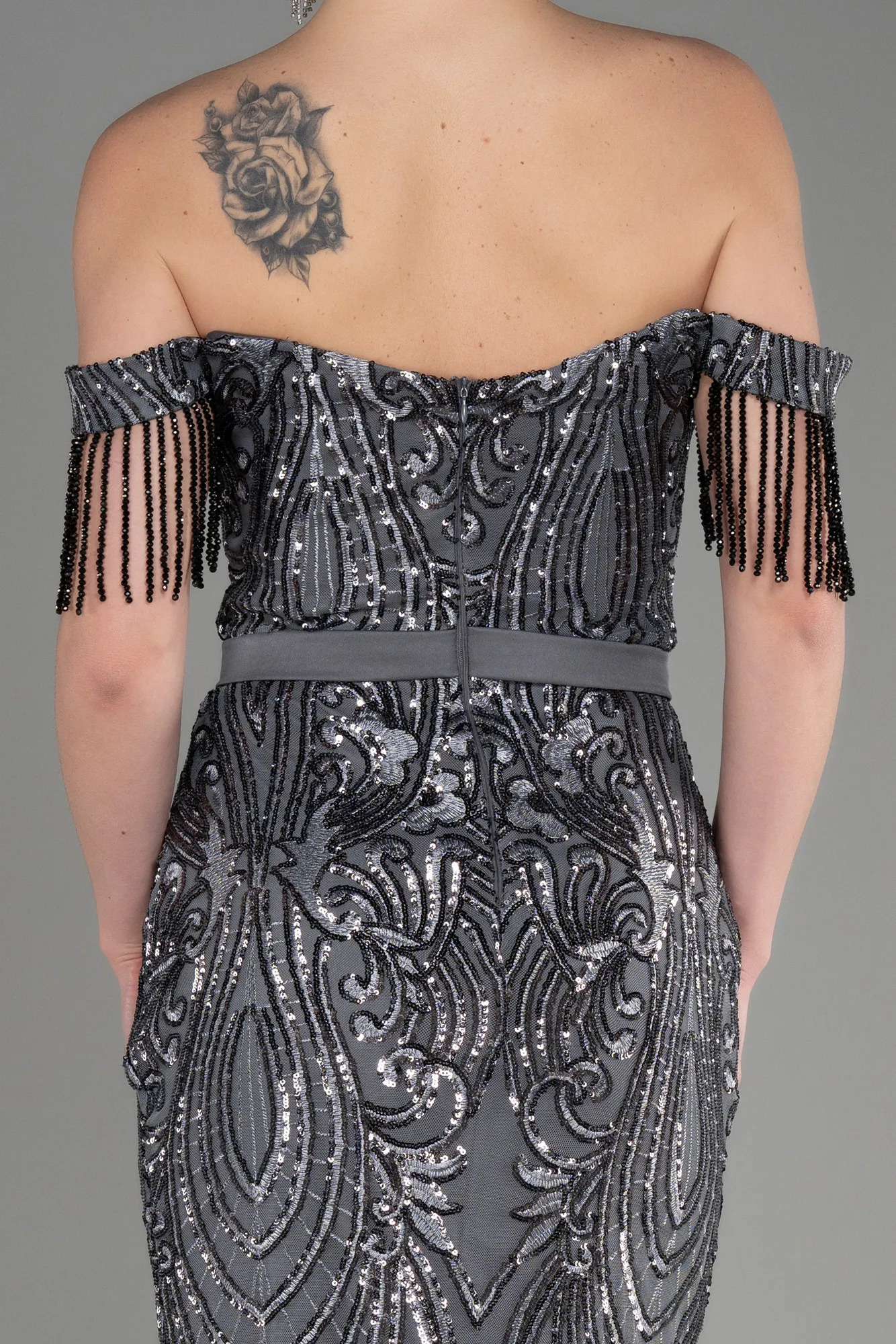 Anthracite-Long Mermaid Prom Dress ABU3783