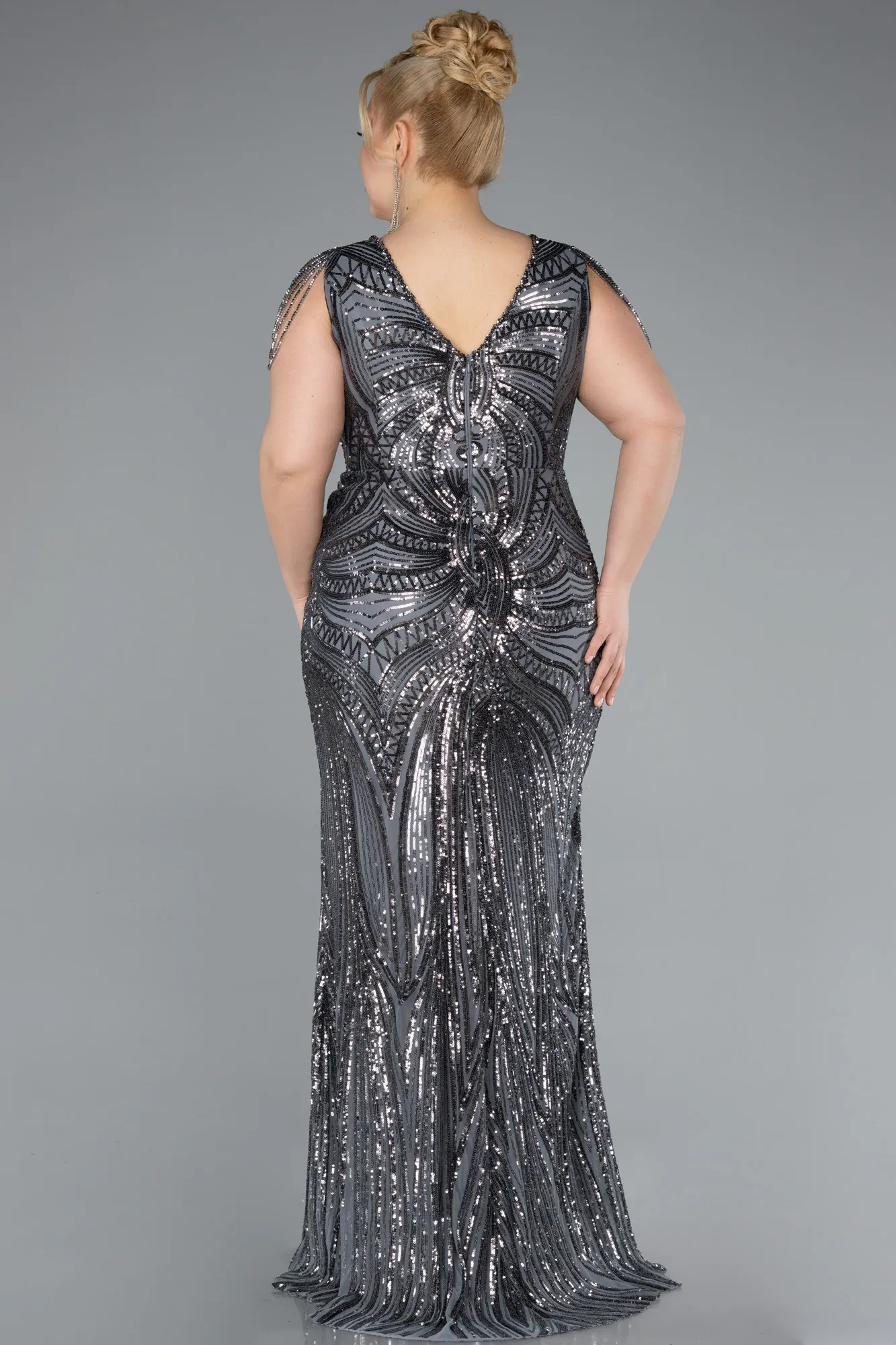 Anthracite-Long Oversized Evening Dress ABU4952