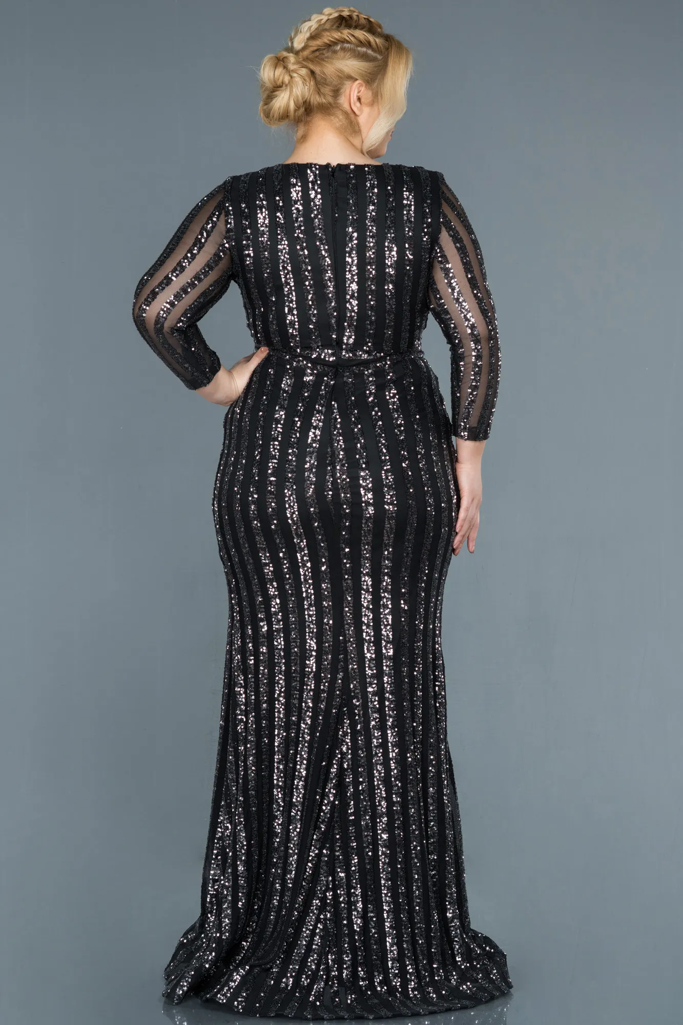 Anthracite-Long Oversized Mermaid Evening Dress ABU1043