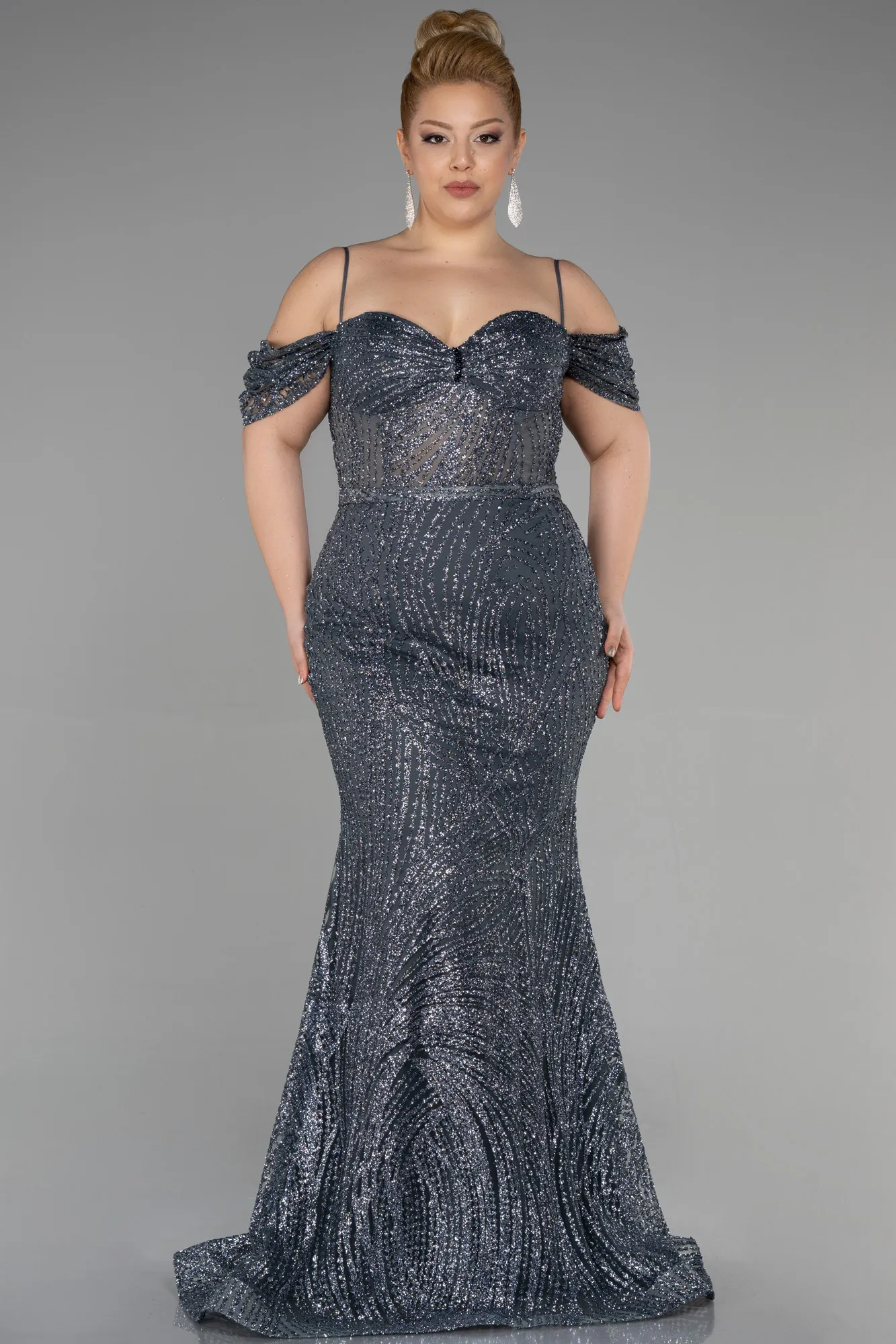 Anthracite-Long Plus Size Engagement Dress ABU3530
