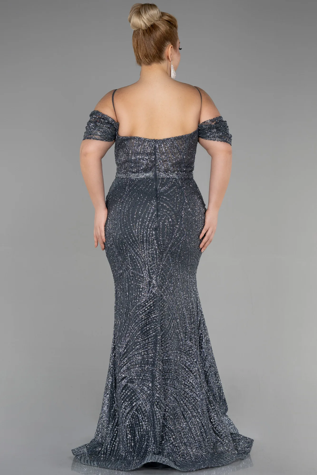 Anthracite-Long Plus Size Engagement Dress ABU3530