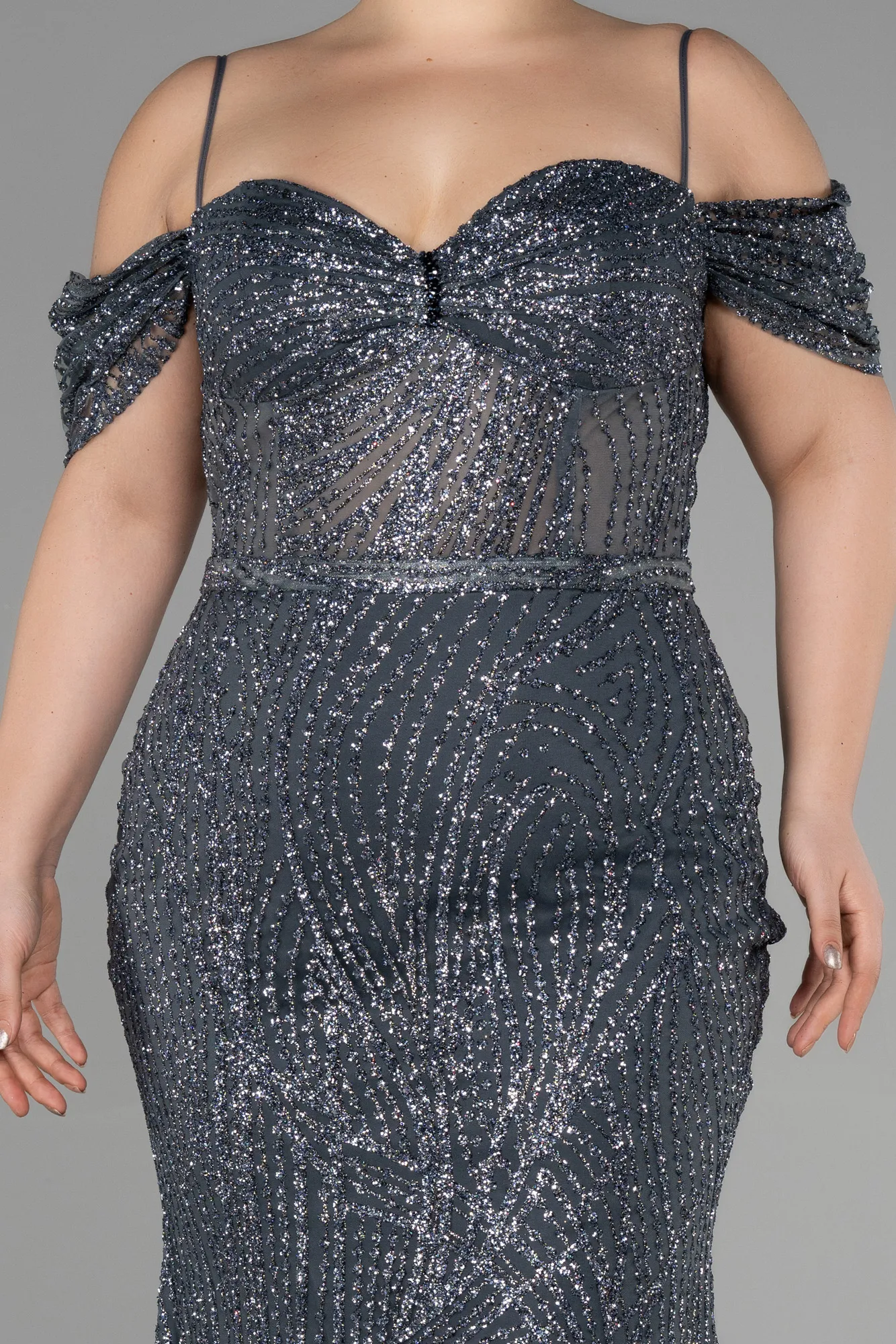 Anthracite-Long Plus Size Engagement Dress ABU3530