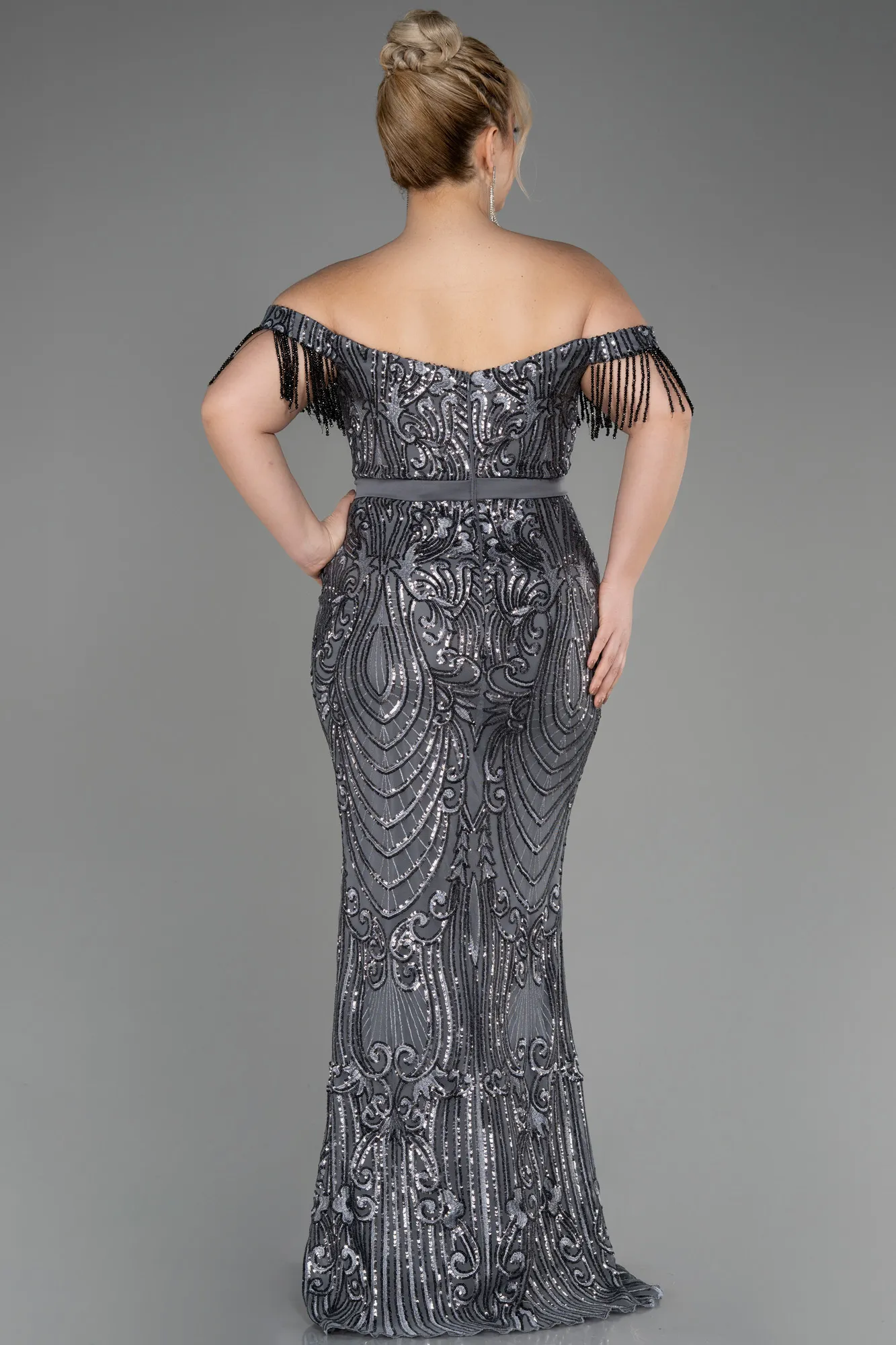 Anthracite-Long Plus Size Engagement Dress ABU3785