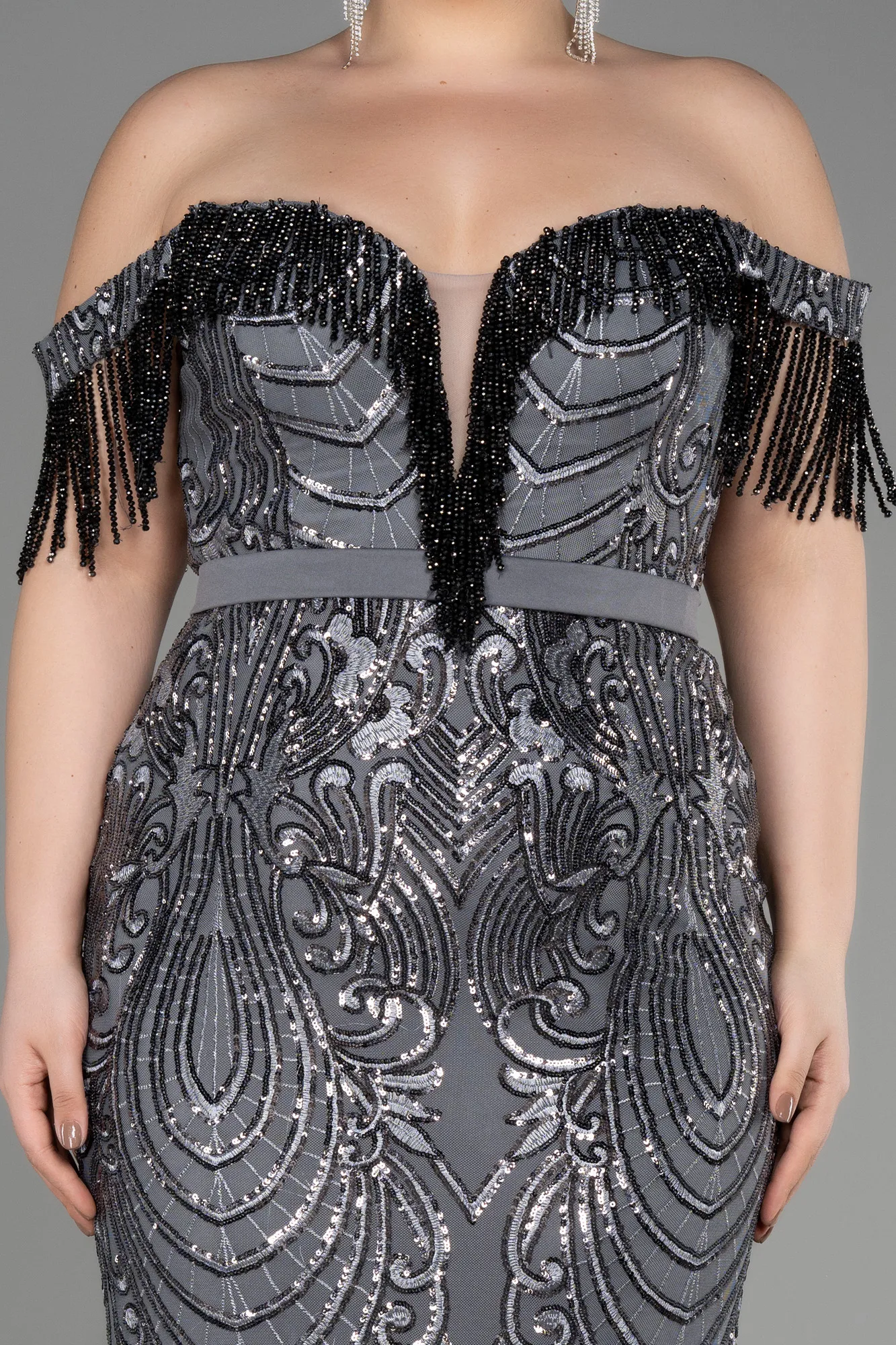 Anthracite-Long Plus Size Engagement Dress ABU3785