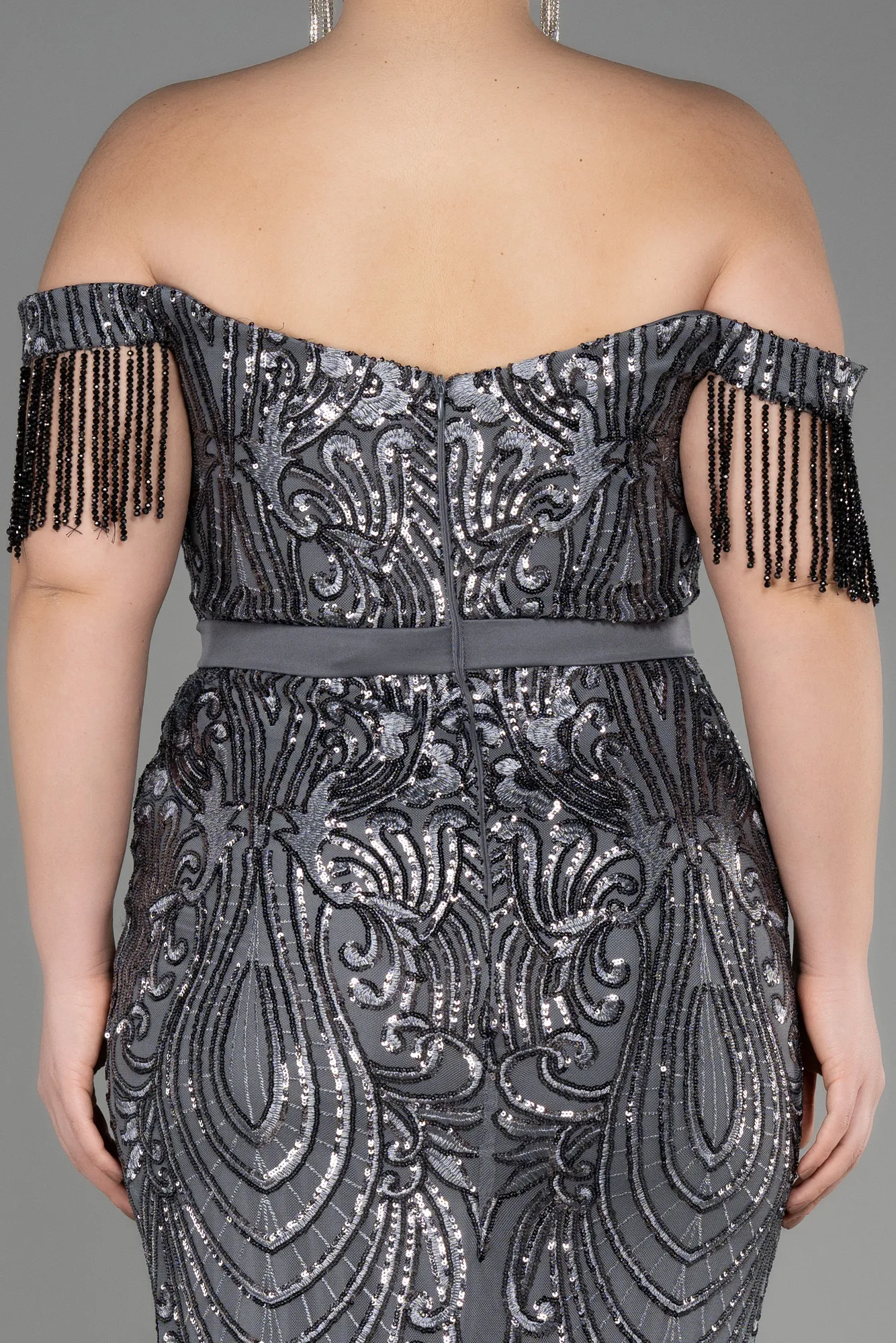 Anthracite-Long Plus Size Engagement Dress ABU3785