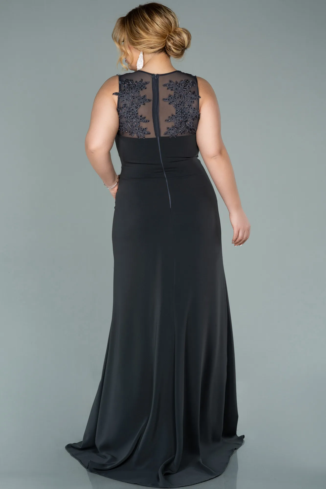 Anthracite-Long Plus Size Evening Dress ABU1870