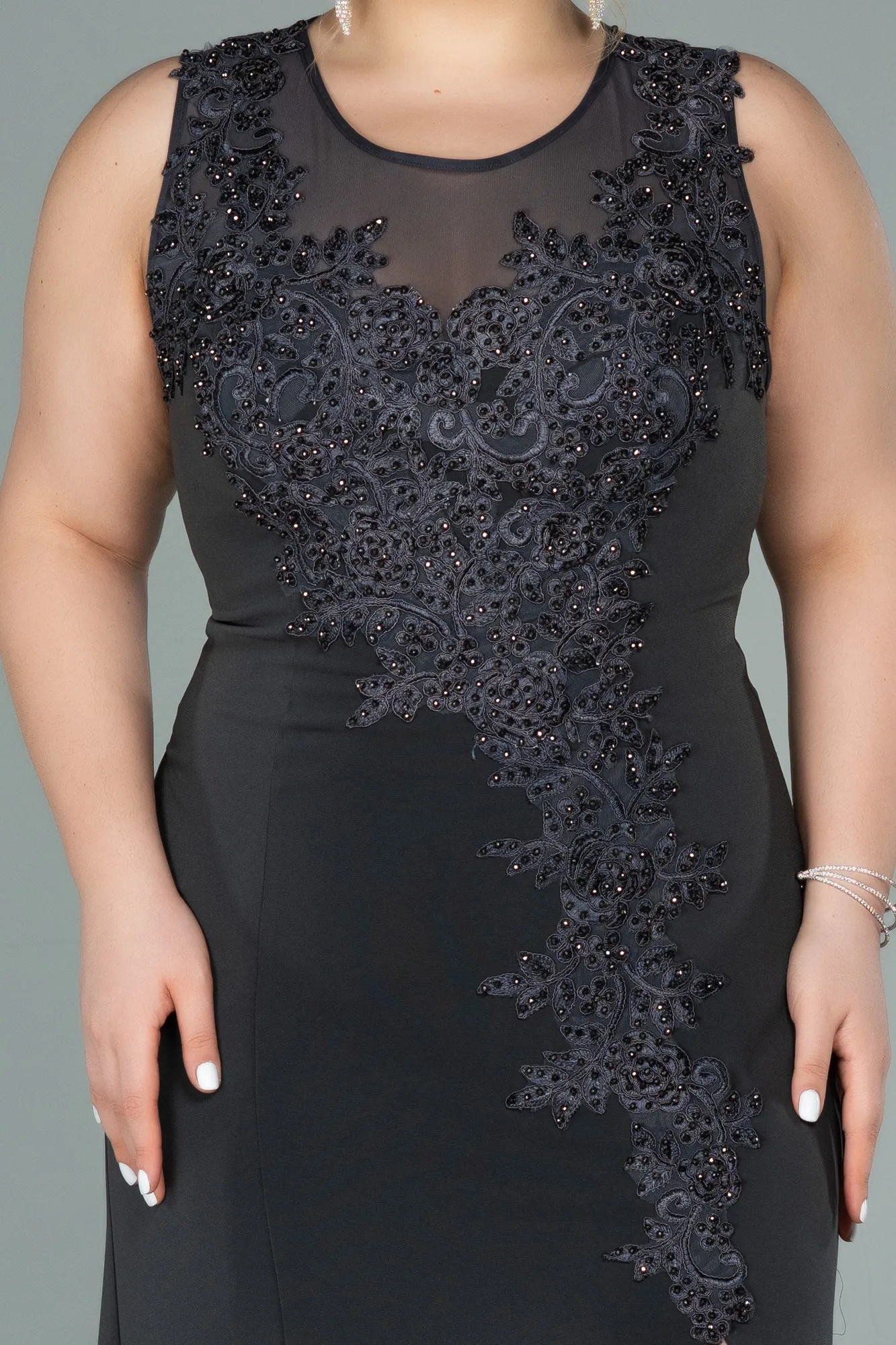 Anthracite-Long Plus Size Evening Dress ABU1870