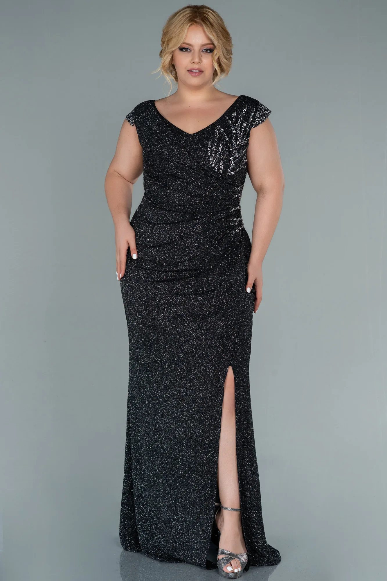 Anthracite-Long Plus Size Evening Dress ABU2438