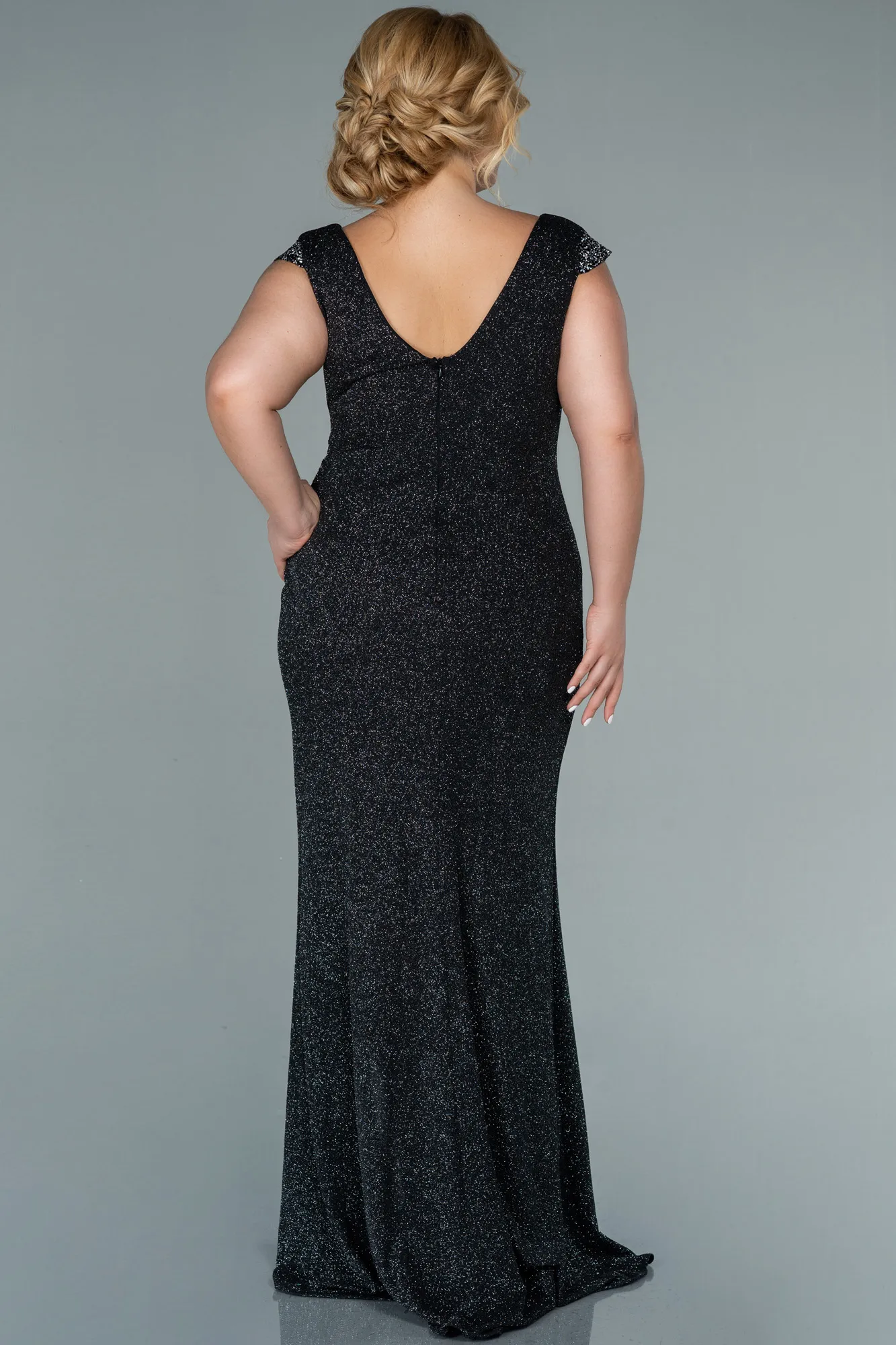 Anthracite-Long Plus Size Evening Dress ABU2438