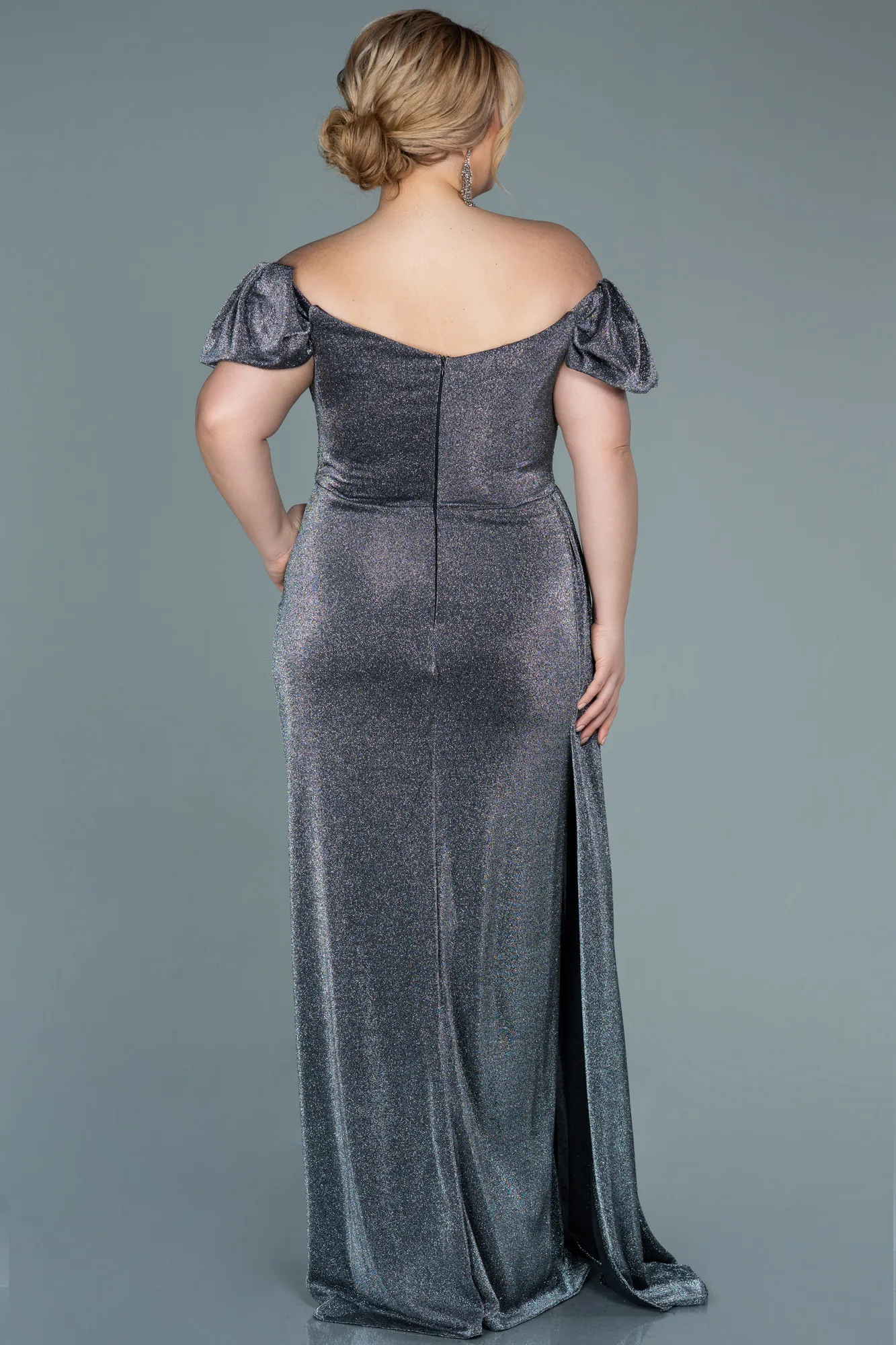 Anthracite-Long Plus Size Evening Dress ABU2658