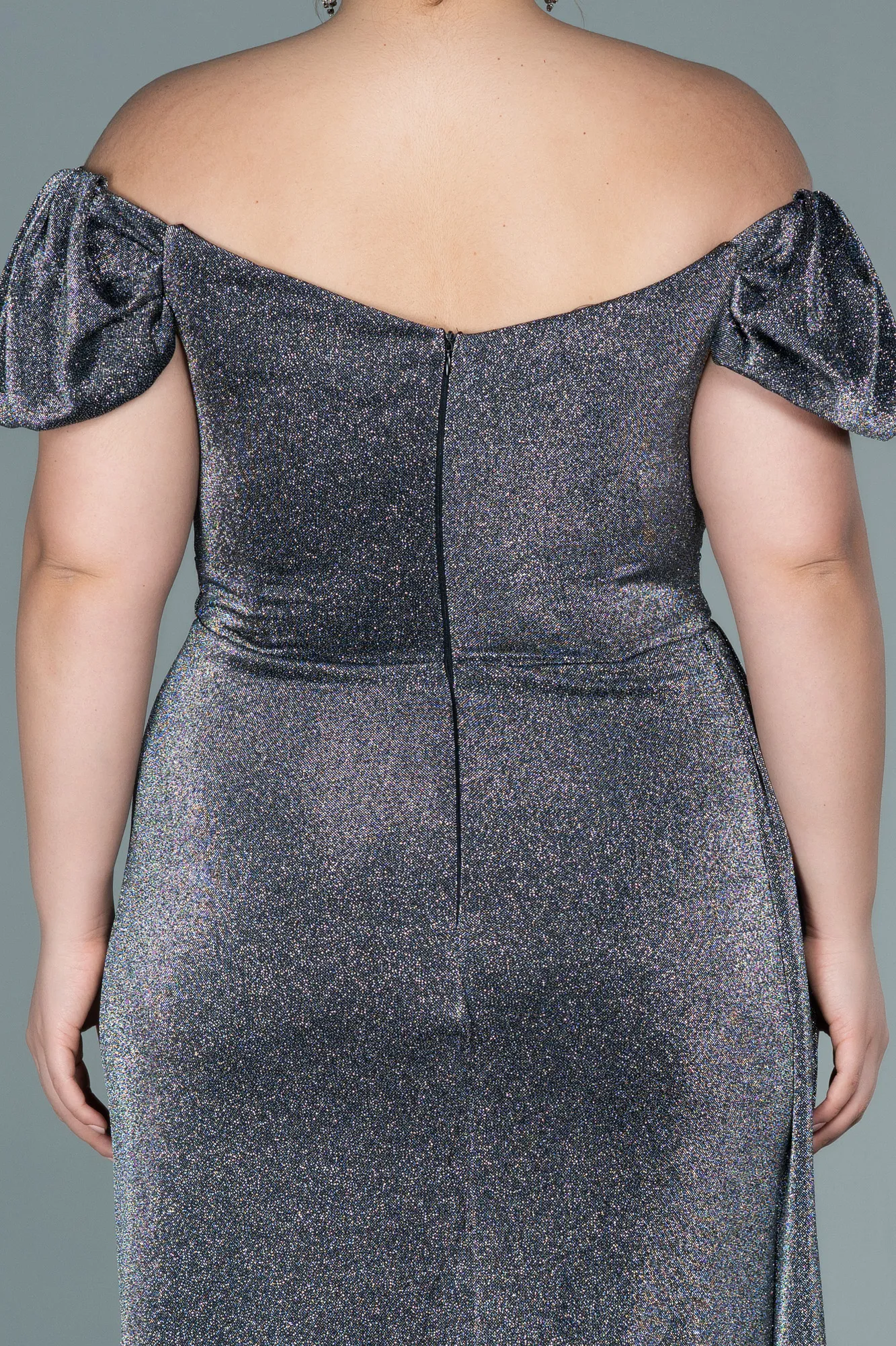 Anthracite-Long Plus Size Evening Dress ABU2658