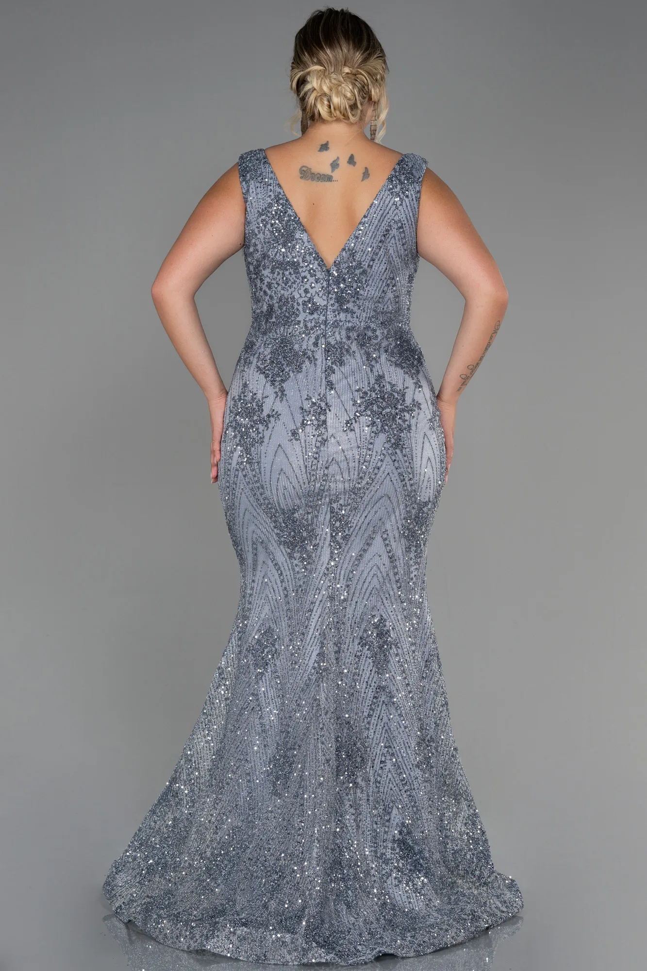Anthracite-Long Plus Size Evening Dress ABU3214