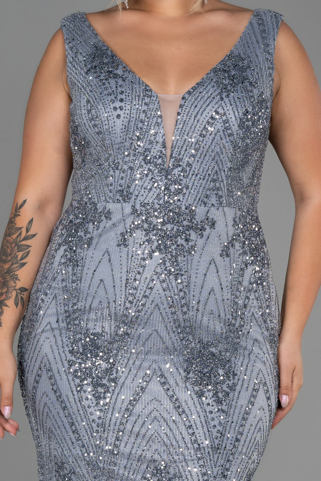 Anthracite-Long Plus Size Evening Dress ABU3214