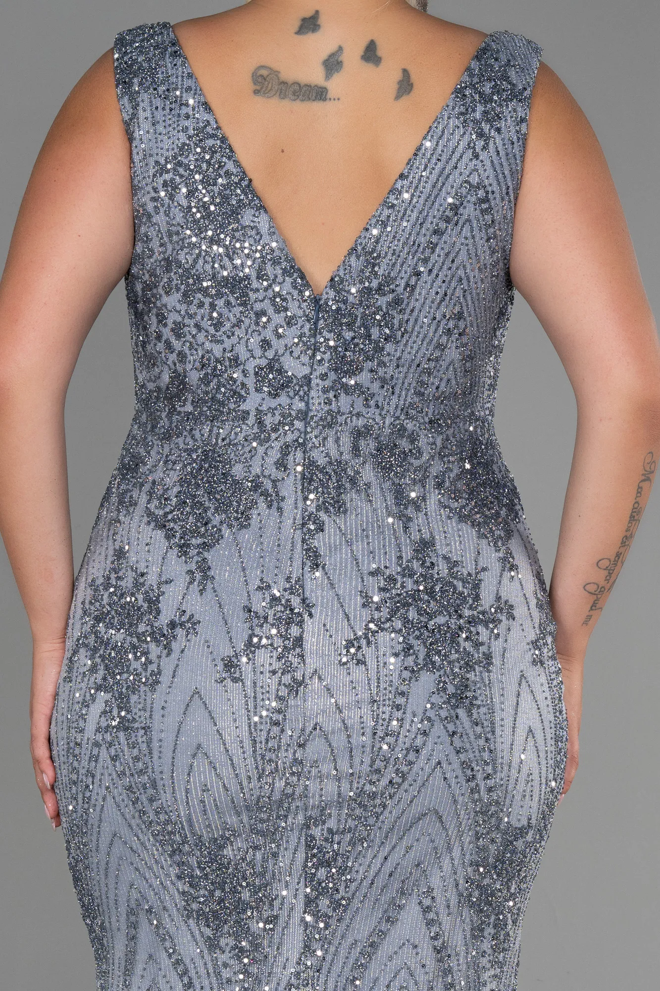 Anthracite-Long Plus Size Evening Dress ABU3214
