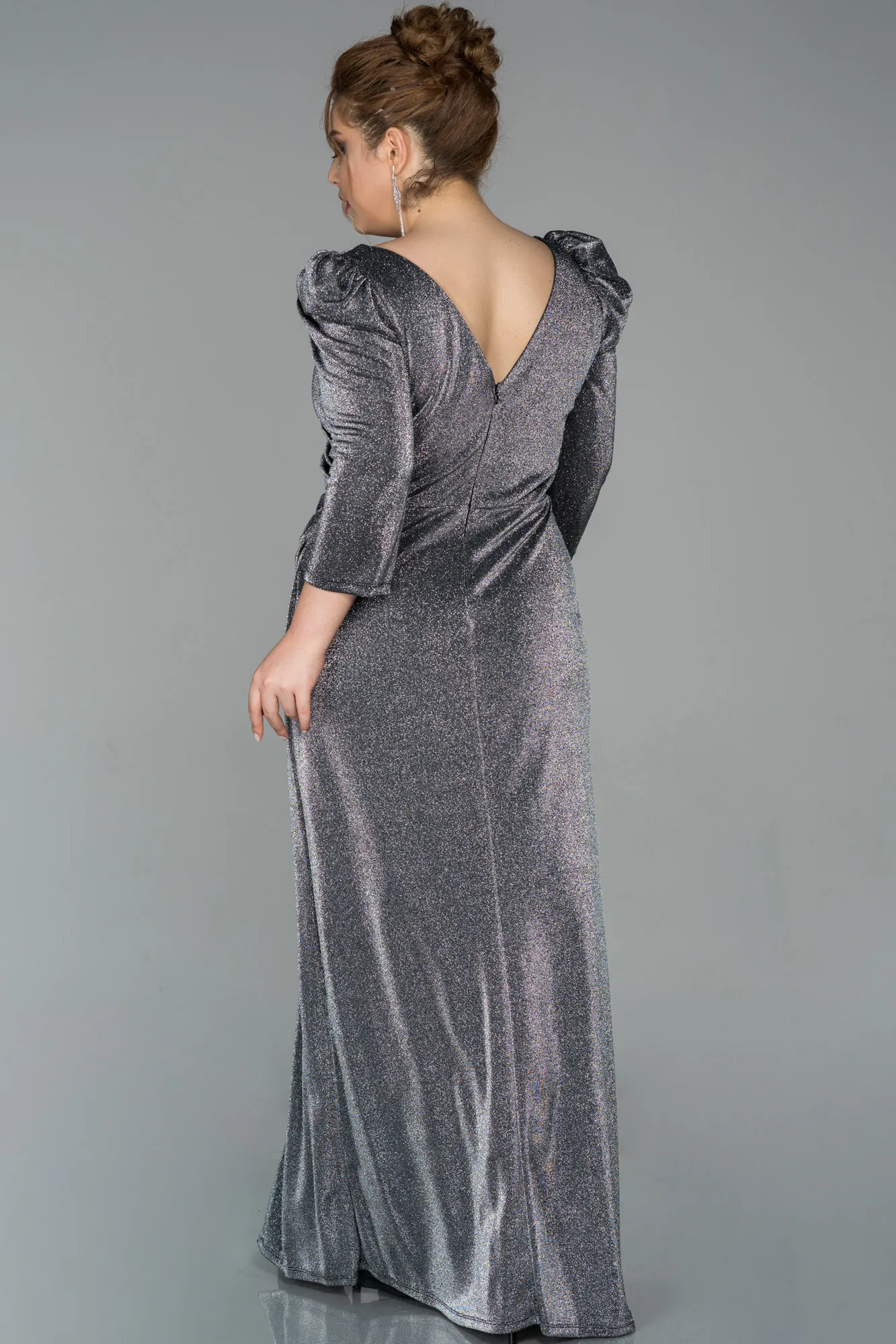 Anthracite-Long Plus Size Evening Dress ABU3444