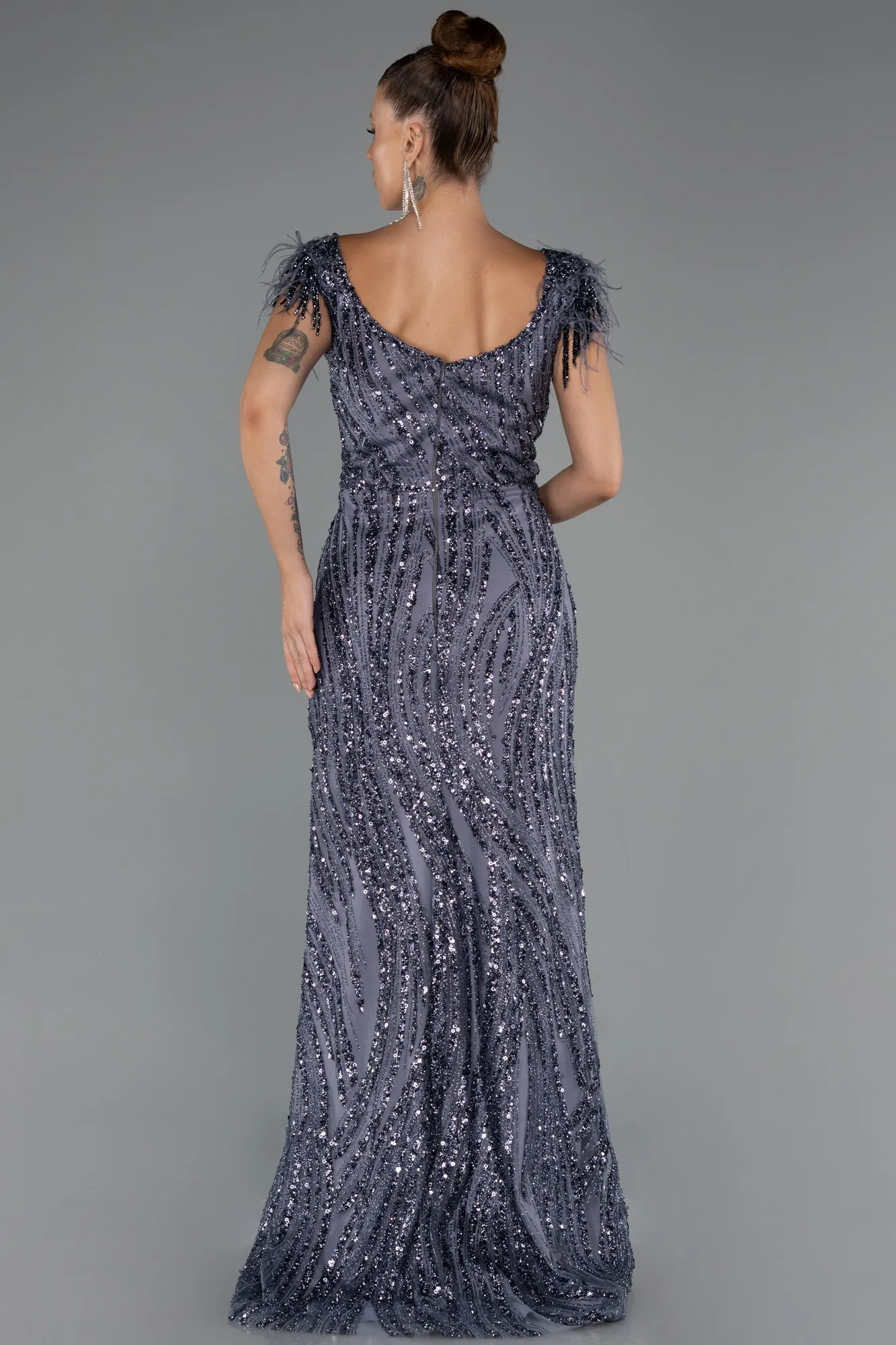 Anthracite-Long Plus Size Evening Dress ABU5182