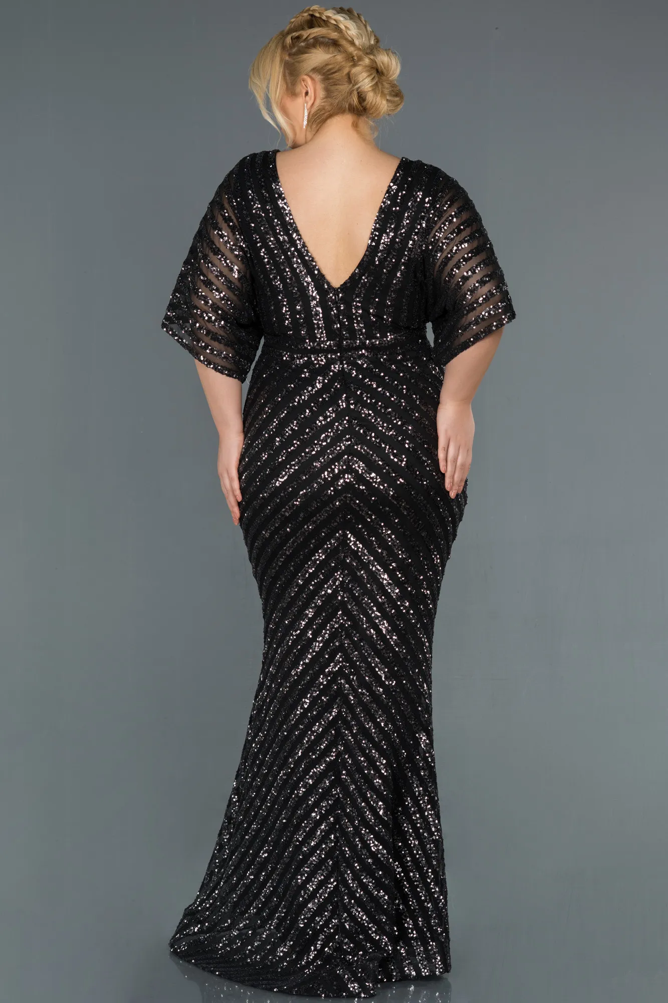Anthracite-Long Plus Size Evening Dress ABU900