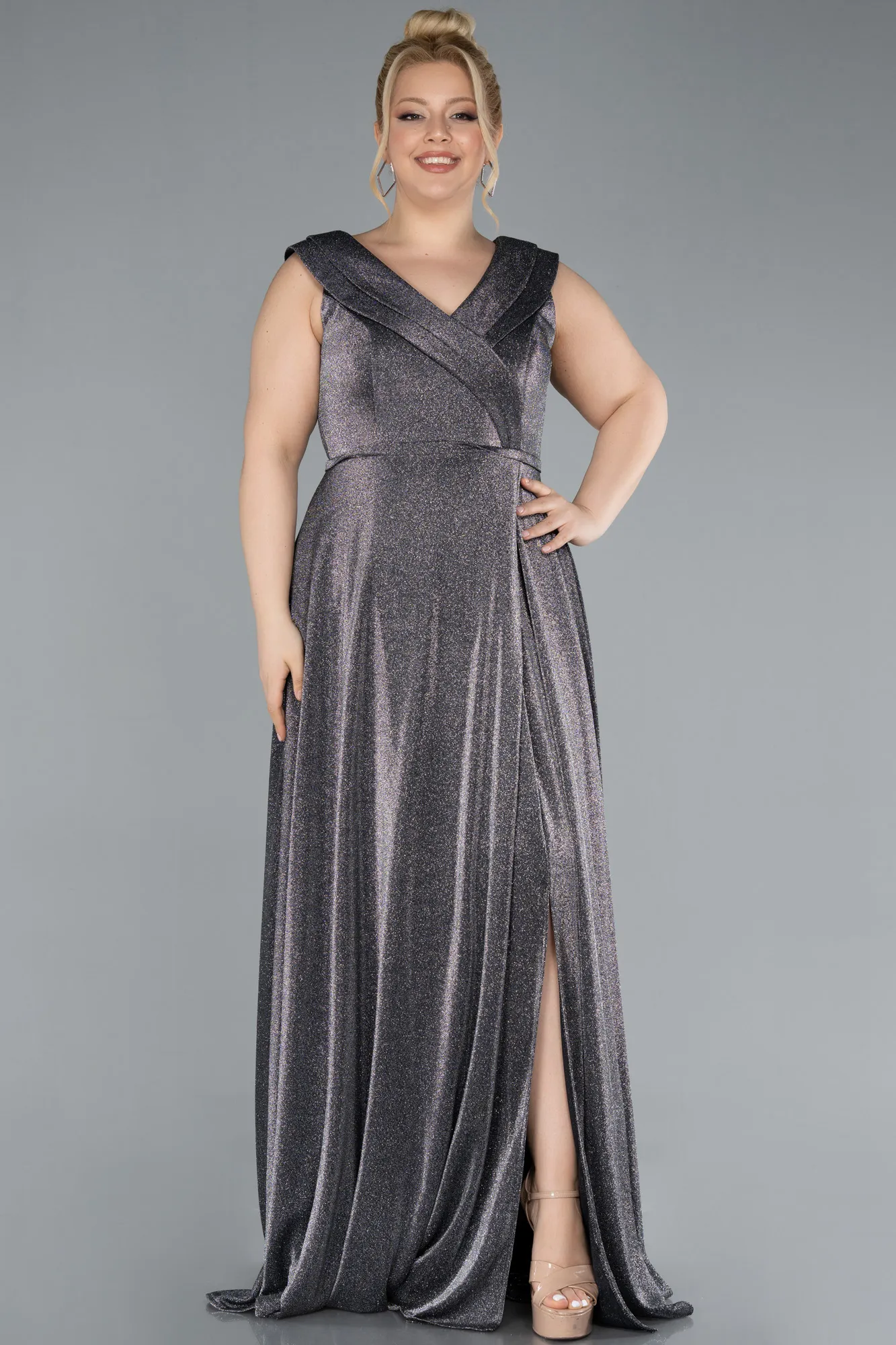 Anthracite-Long Plus Size Evening Gown ABU4718