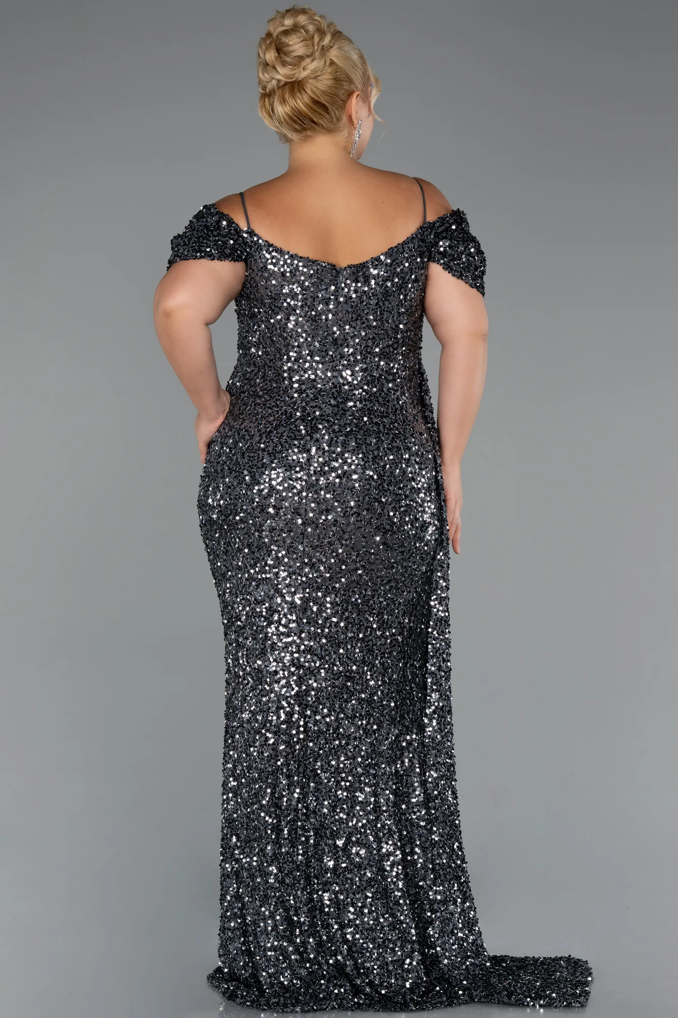 Anthracite-Long Plus Size Evening Gown ABU5232