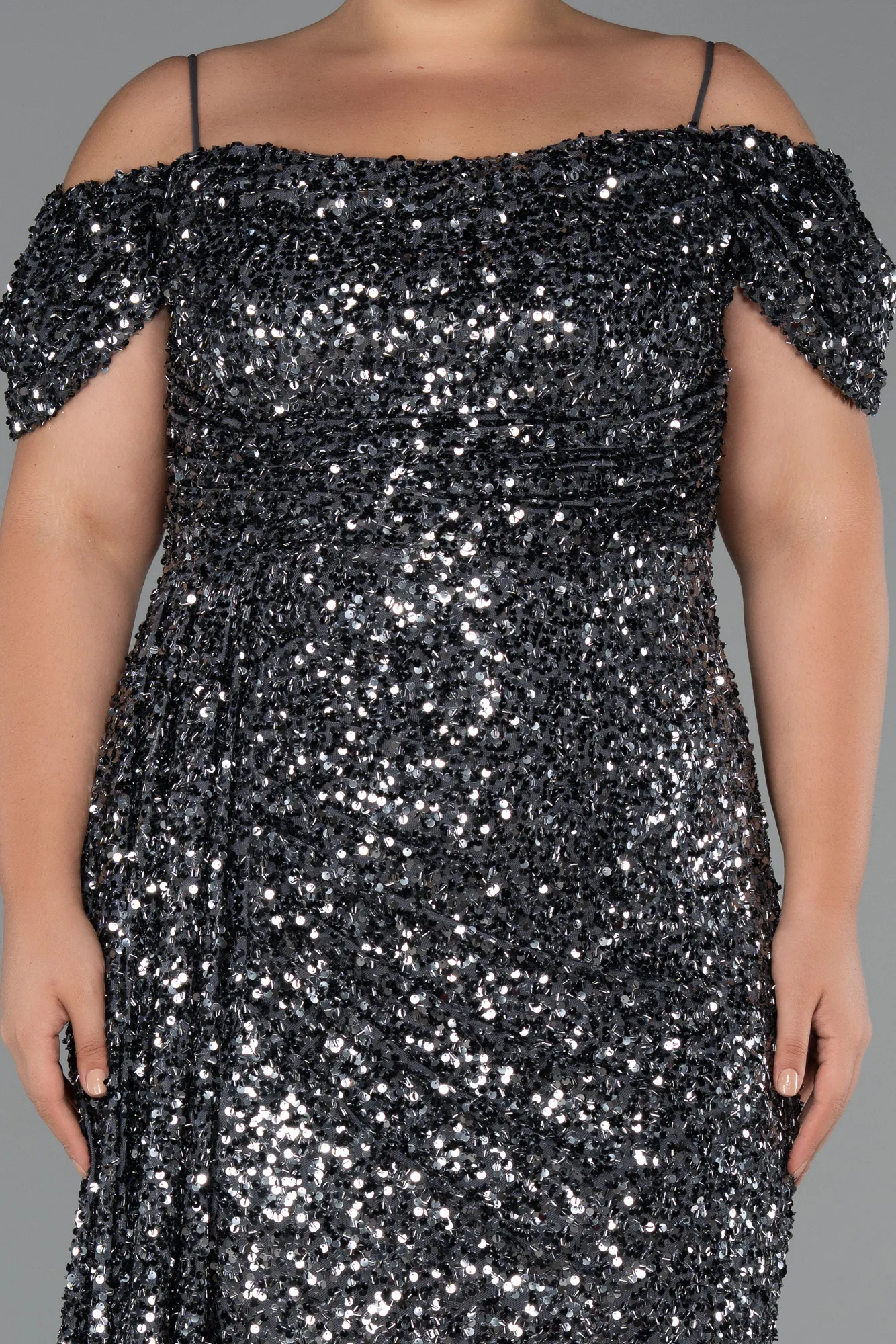 Anthracite-Long Plus Size Evening Gown ABU5232