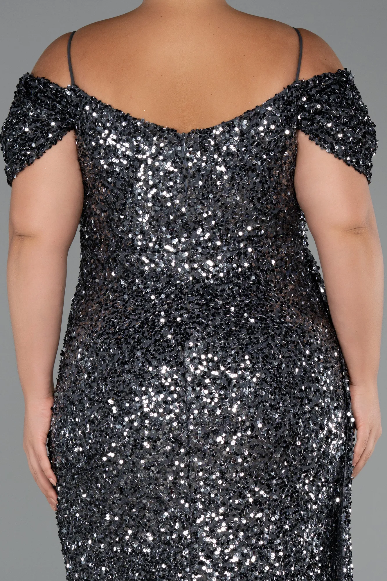 Anthracite-Long Plus Size Evening Gown ABU5232