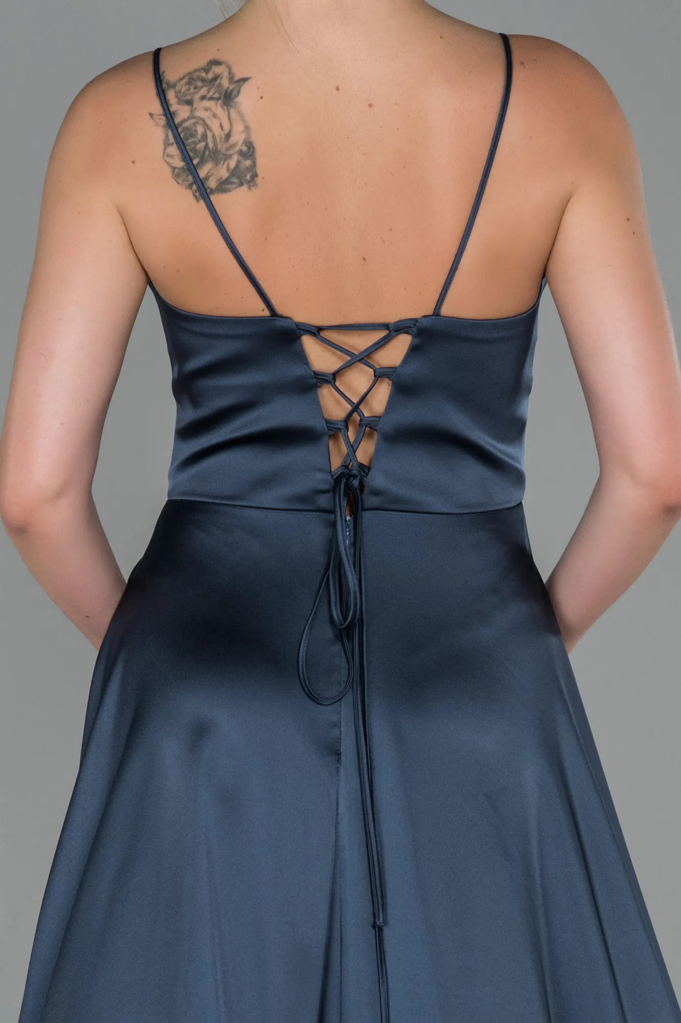 Anthracite-Long Satin Evening Dress ABU1458