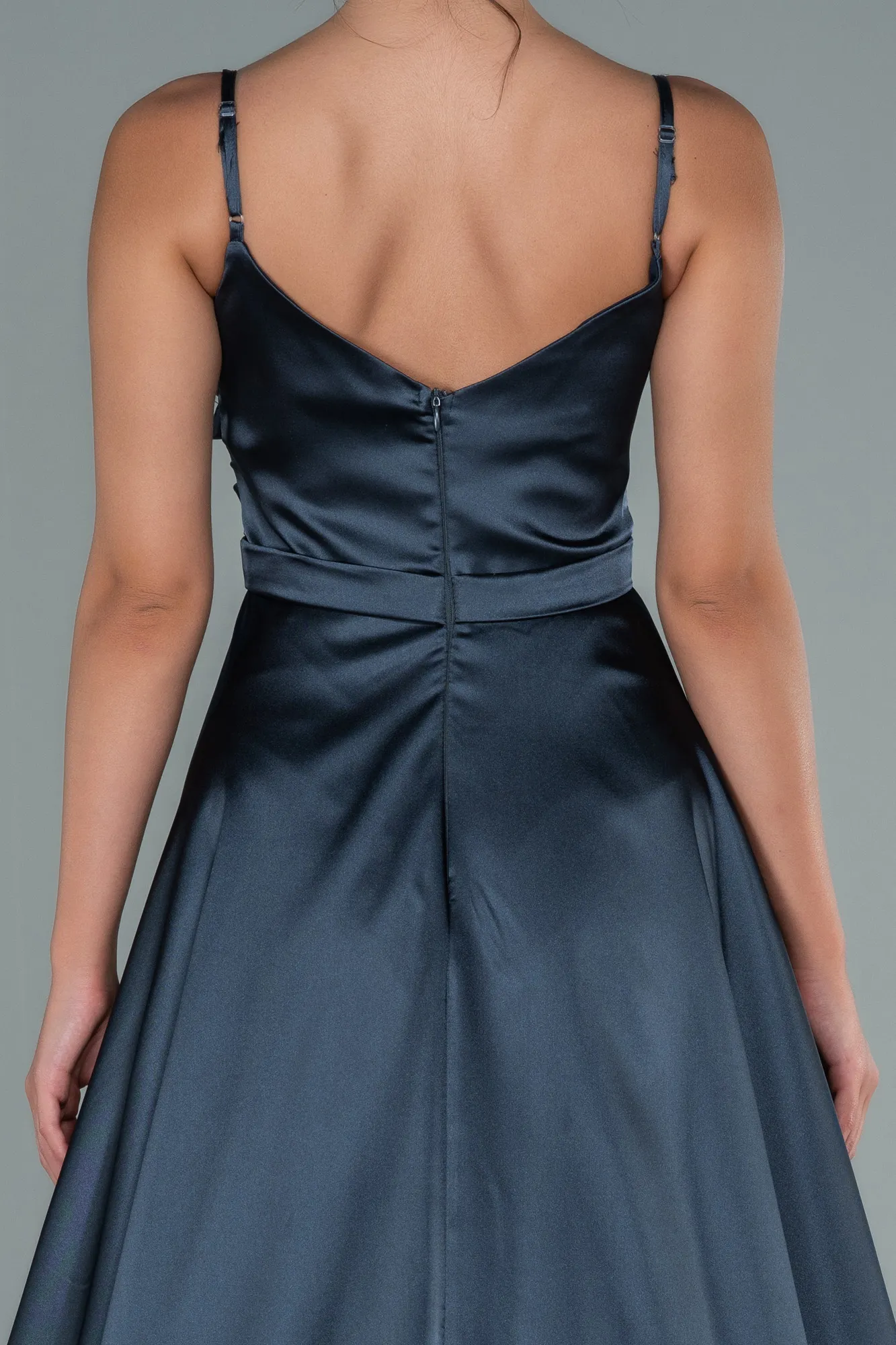Anthracite-Long Satin Evening Dress ABU1601