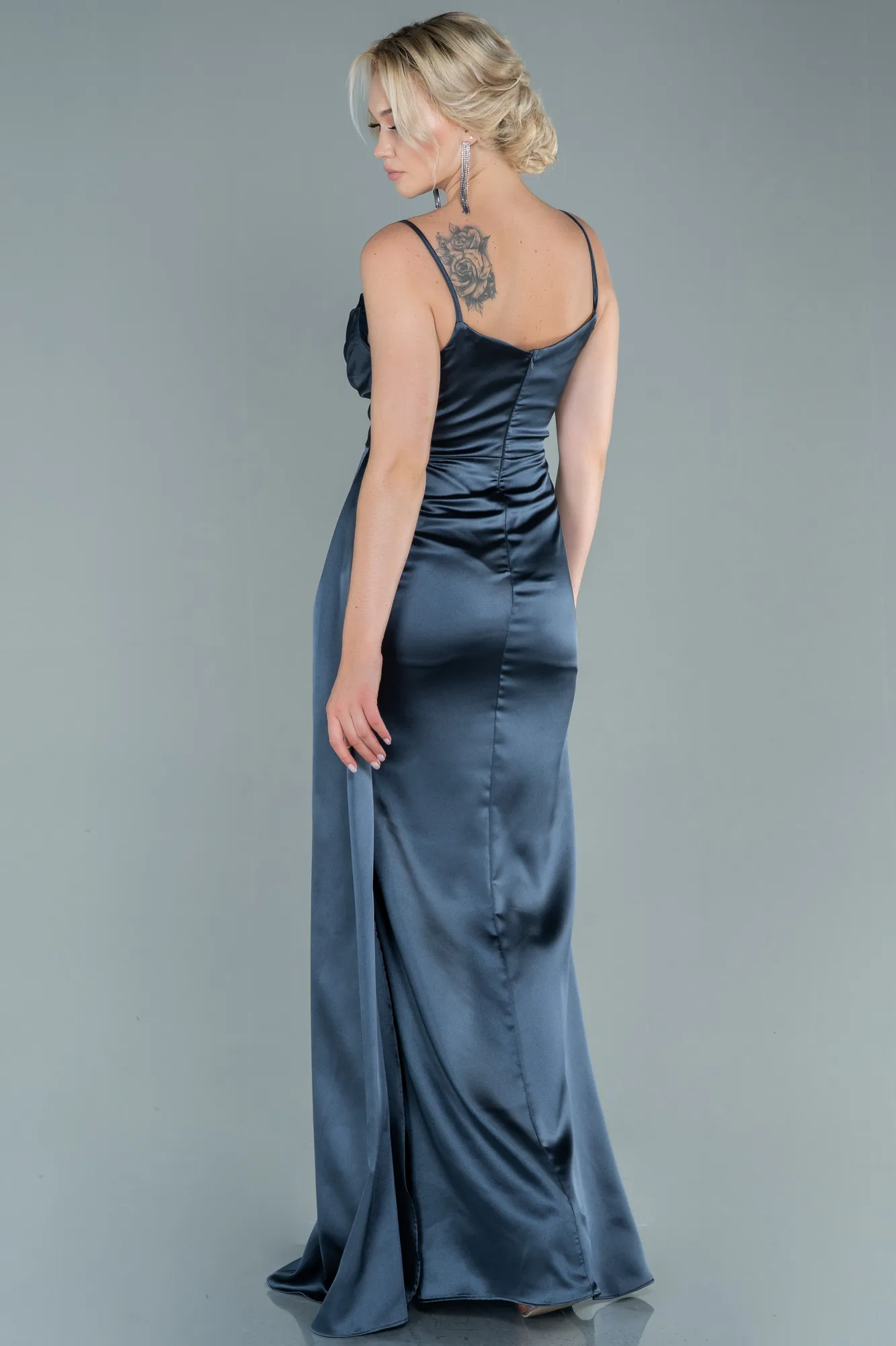Anthracite-Long Satin Mermaid Evening Dress ABU1894