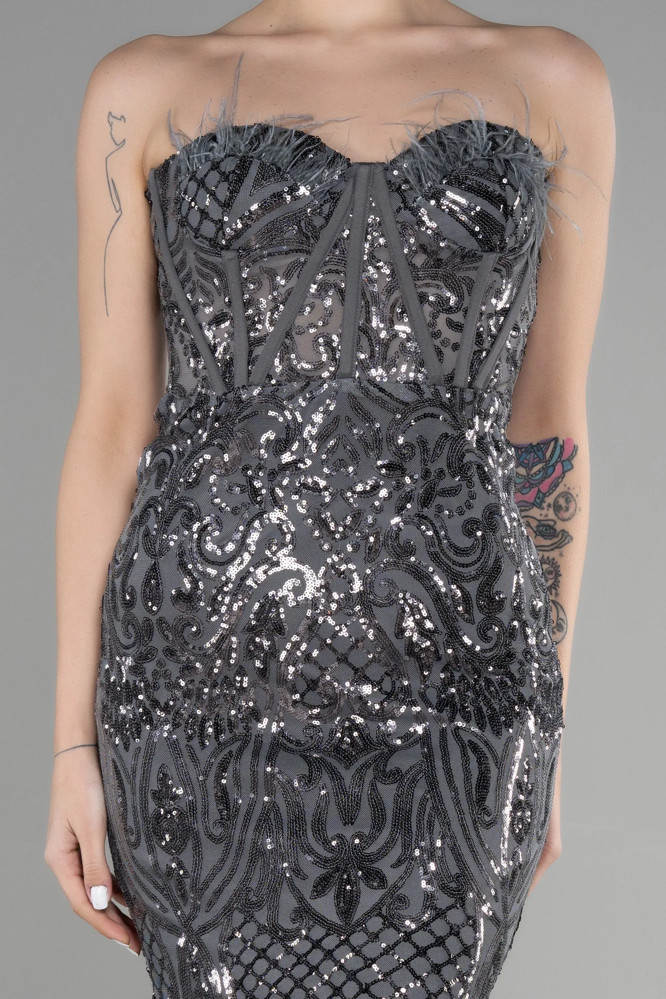 Anthracite-Long Scaly Mermaid Prom Dress ABU3550