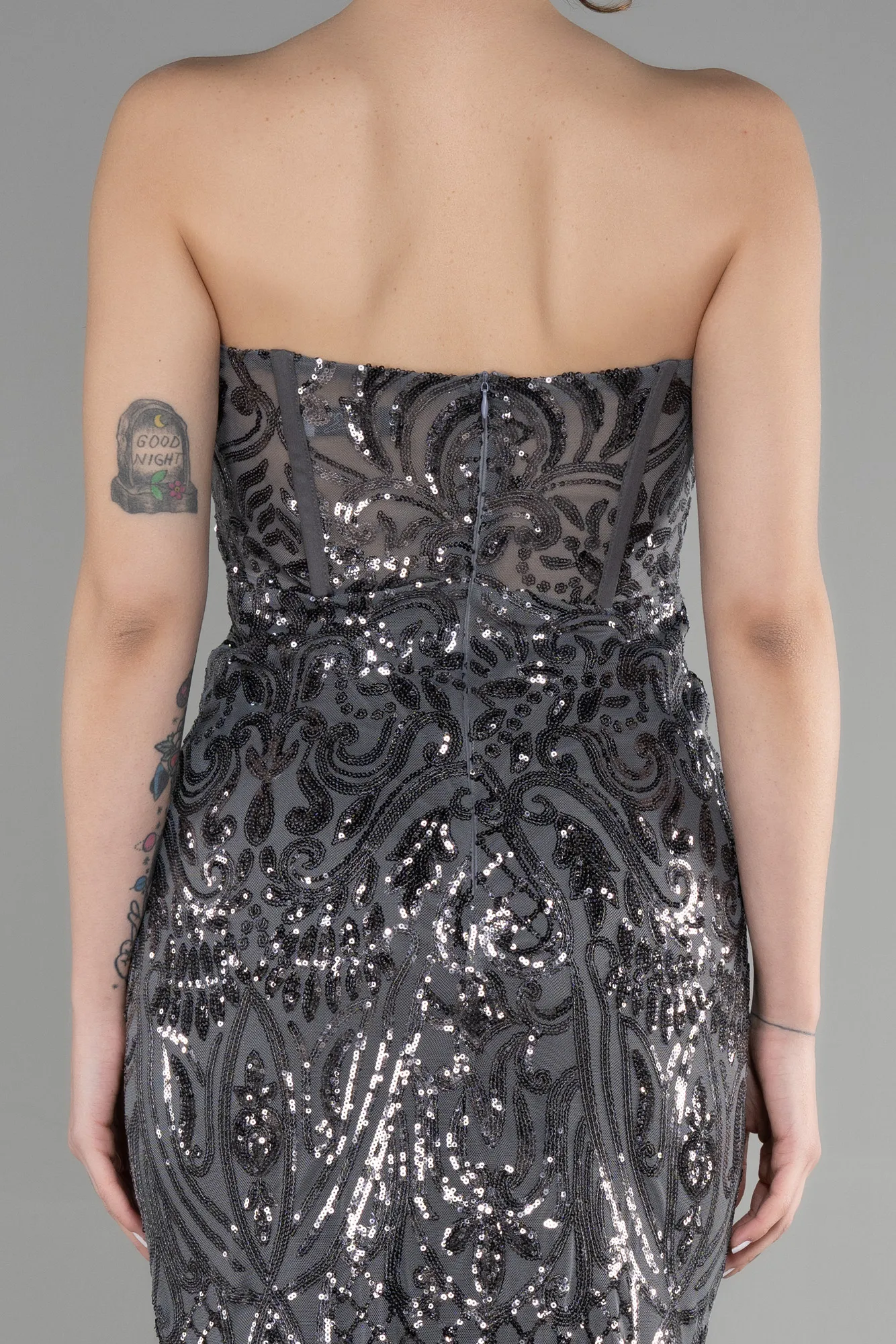 Anthracite-Long Scaly Mermaid Prom Dress ABU3550