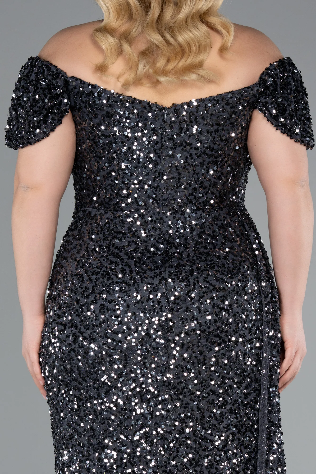 Anthracite-Long Scaly Plus Size Evening Gown ABU4863